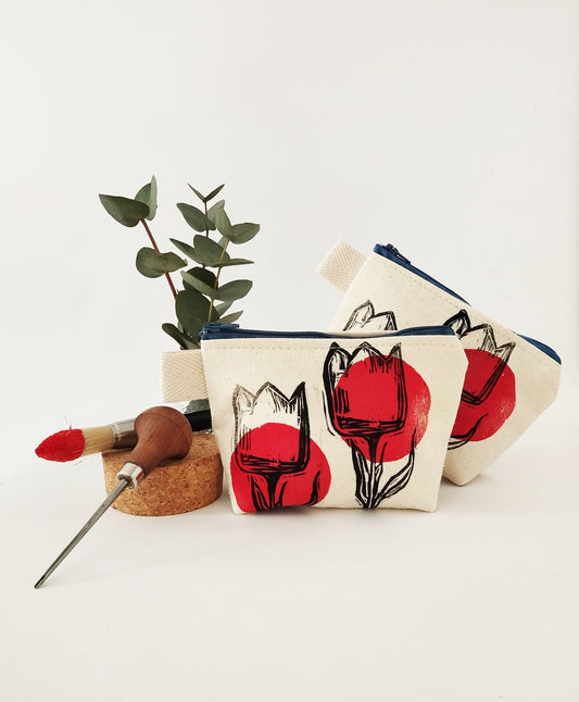 Red Tulip Canvas Pouch