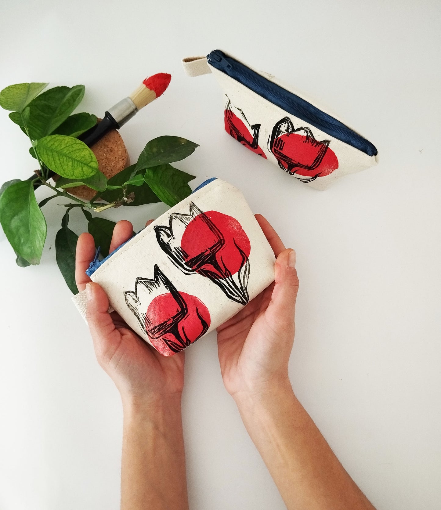 Red Tulip Canvas Pouch