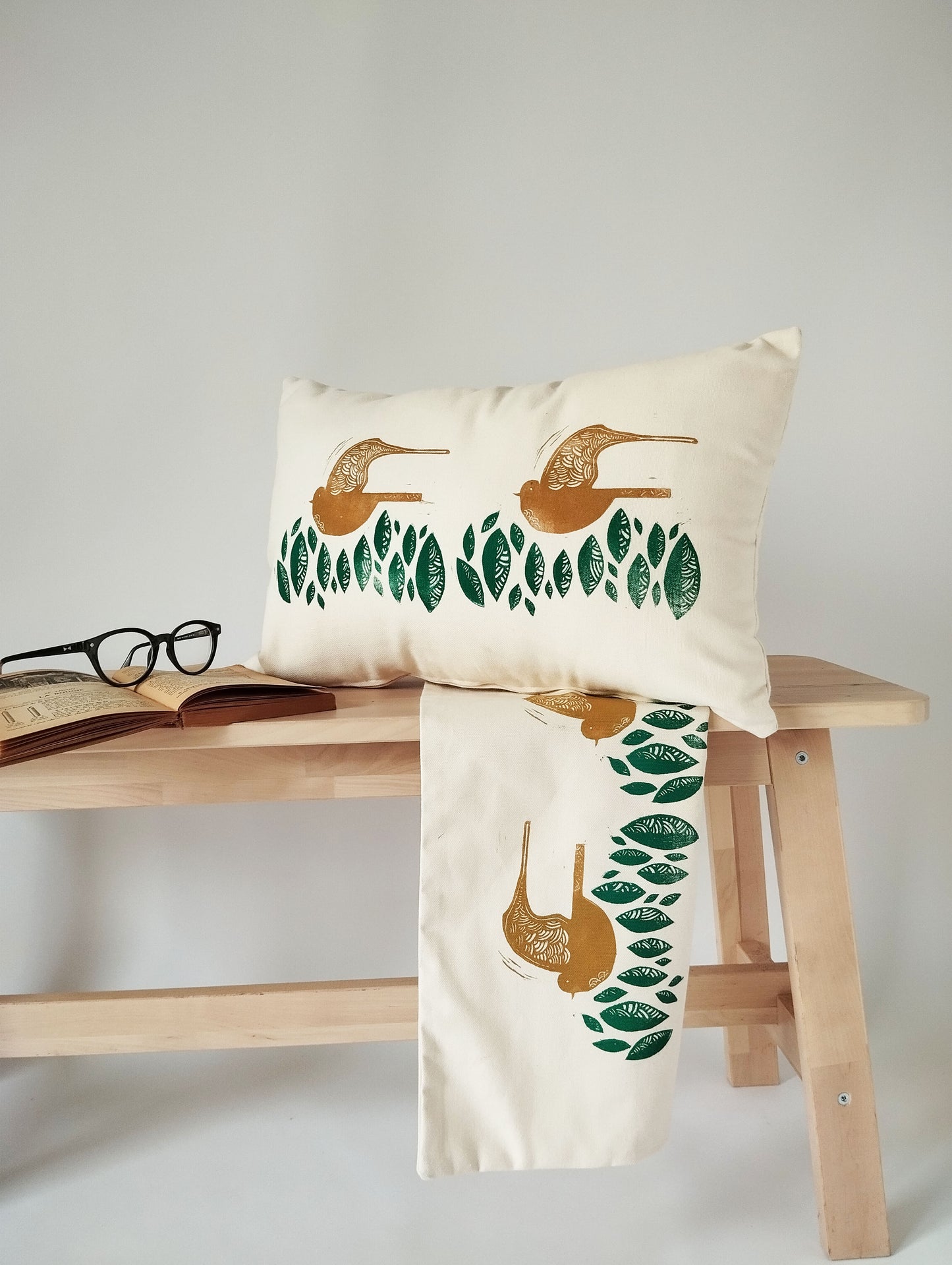 Folk Art Bird Print Pillow