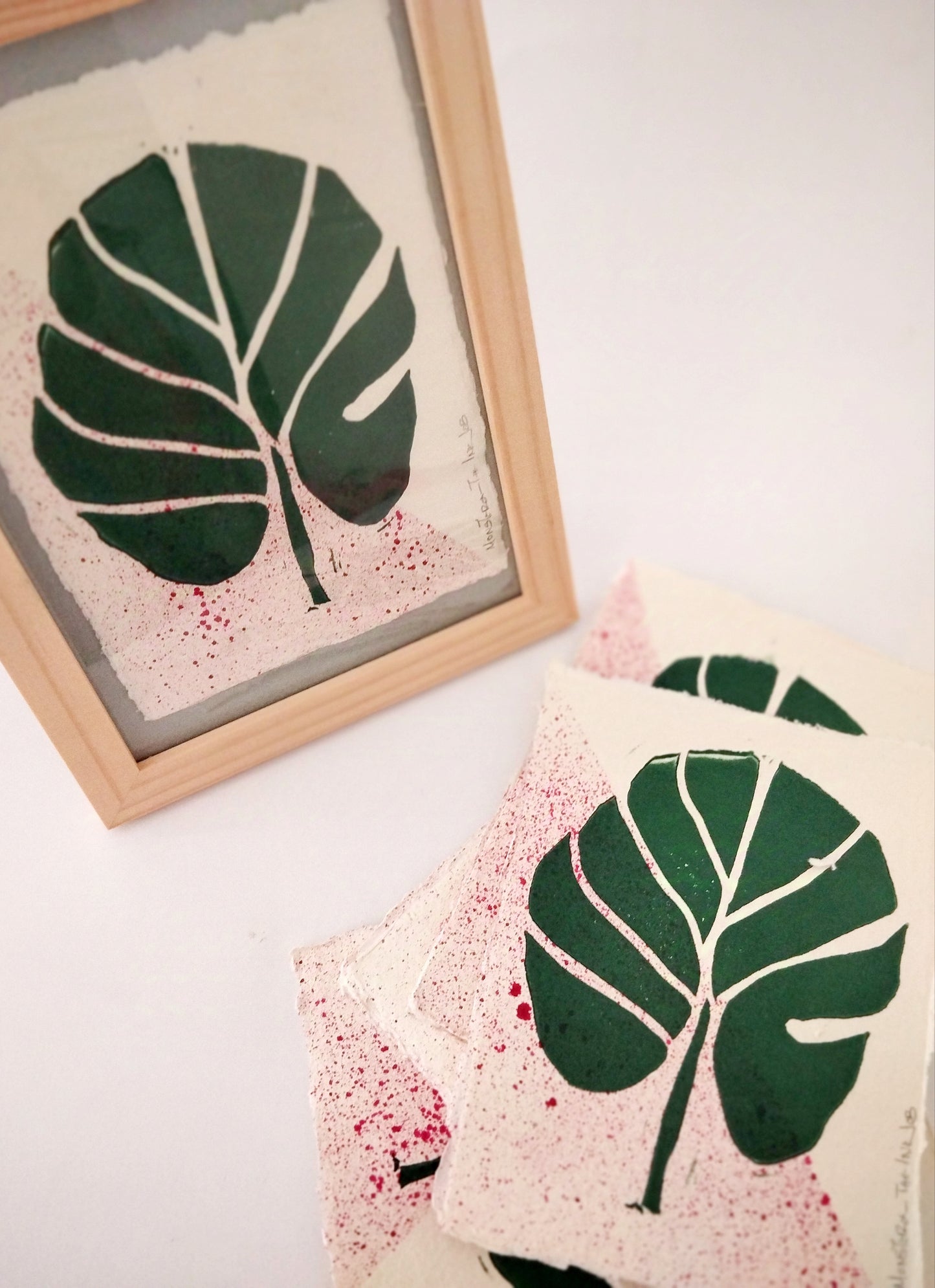 Monstera Linocut on Handmade Paper
