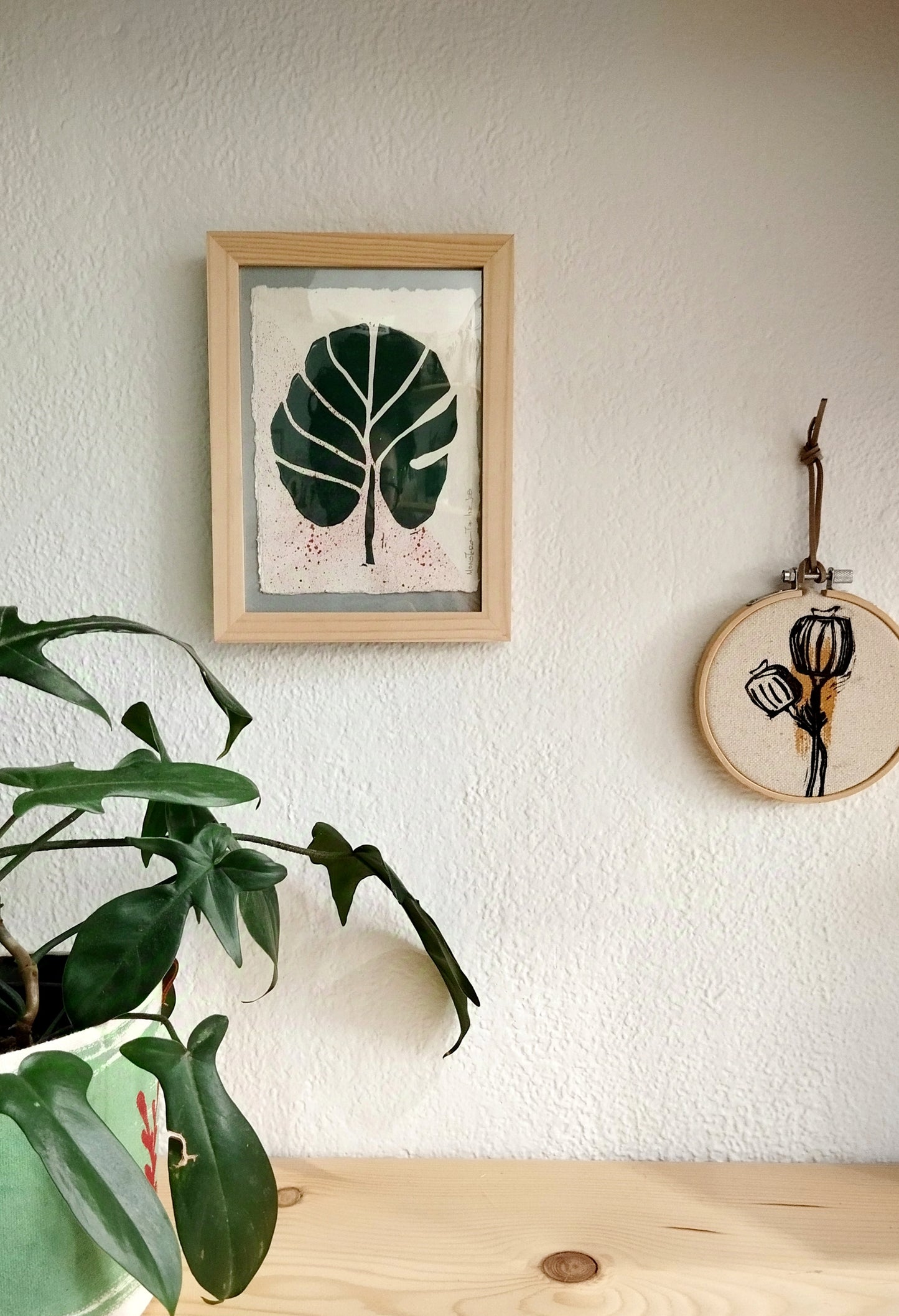 Monstera Linocut on Handmade Paper