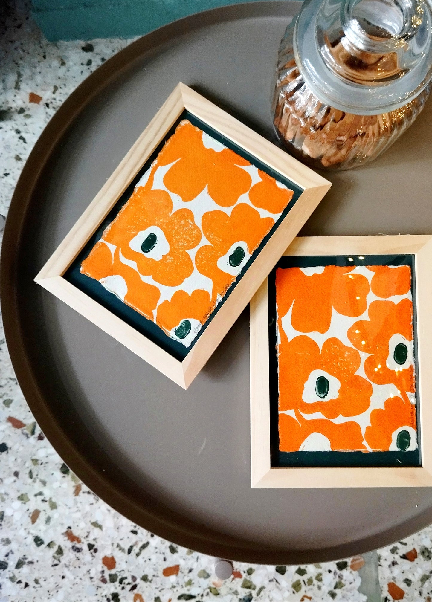 Flower Market Original Linocut on Handmade Paper