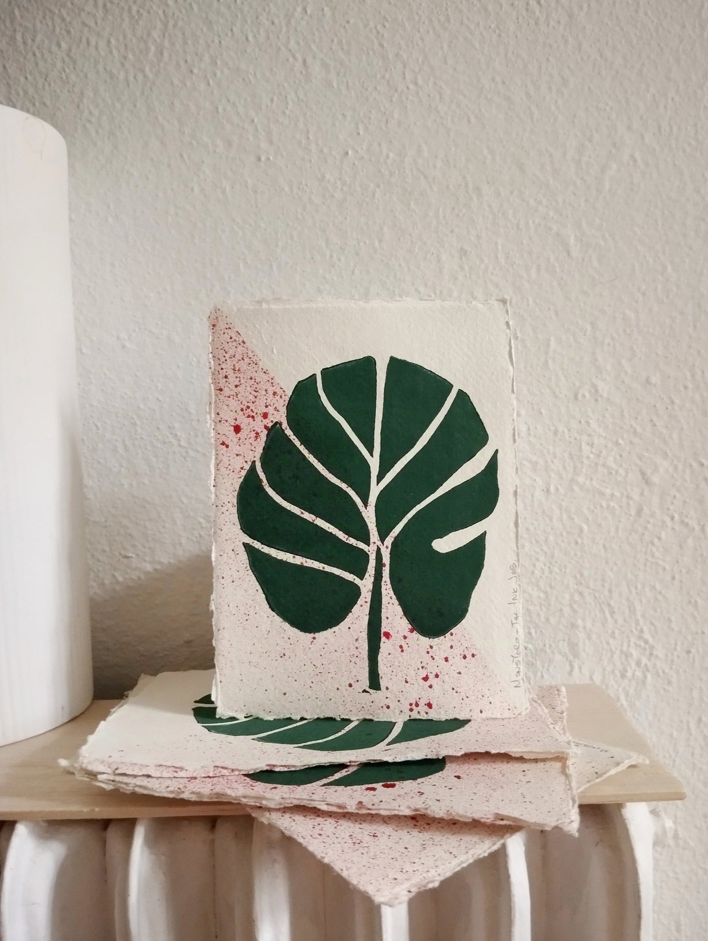 Monstera Linocut on Handmade Paper