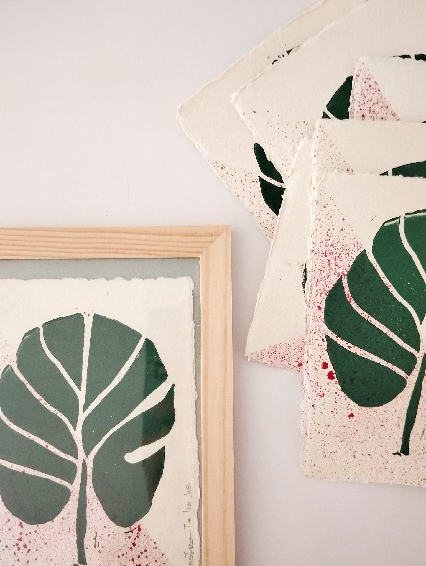 Monstera Linocut on Handmade Paper