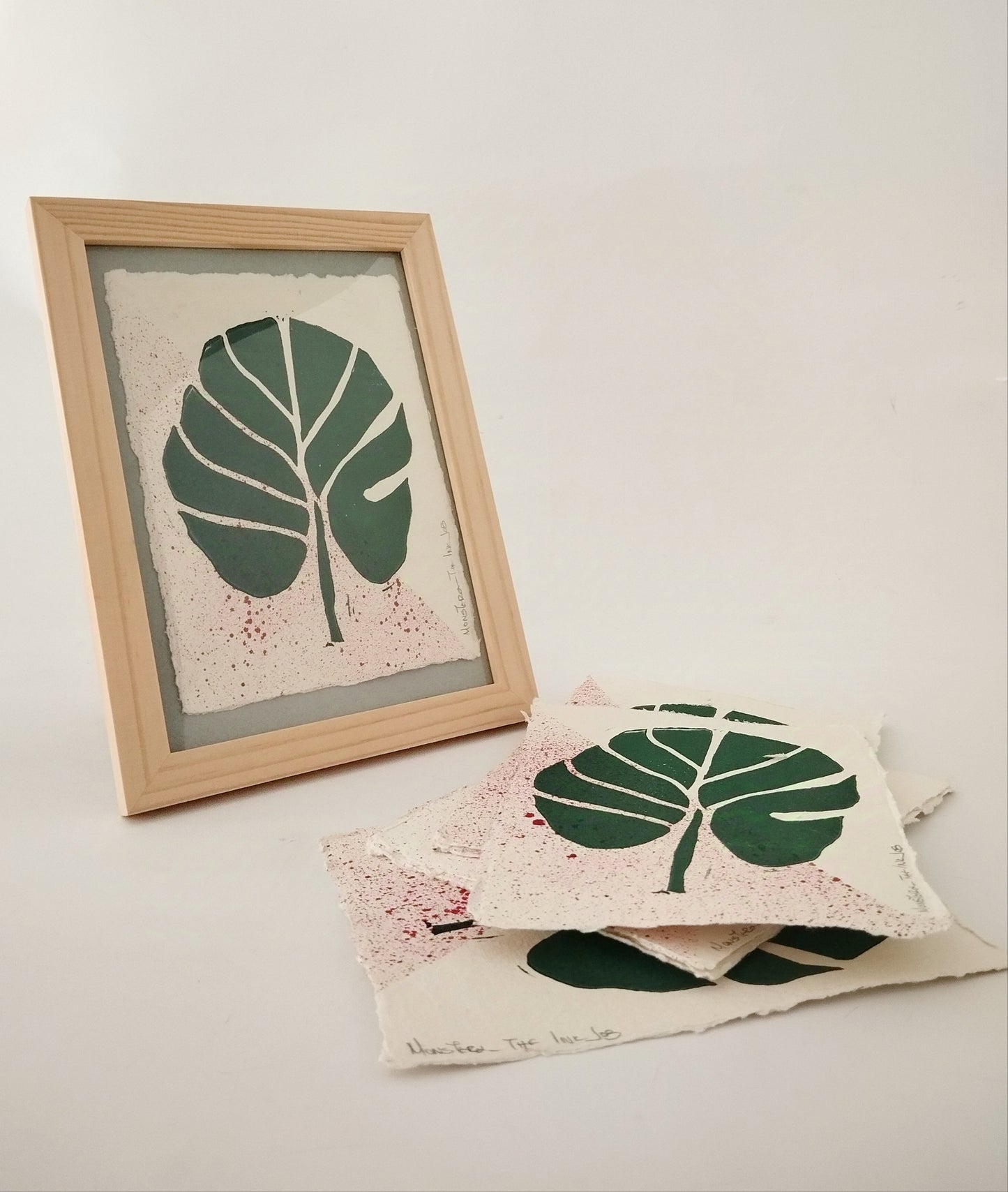 Monstera Linocut on Handmade Paper