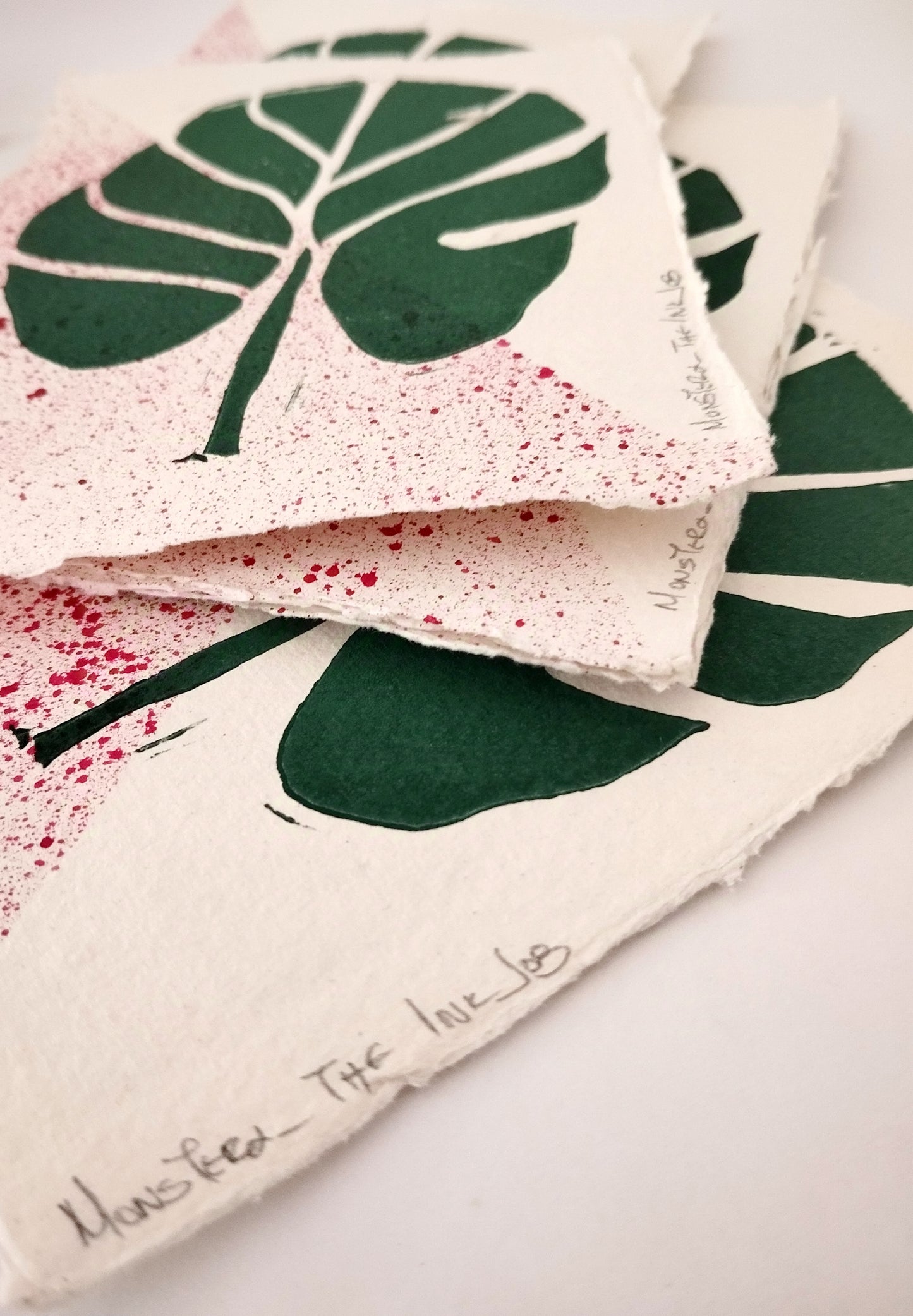 Monstera Linocut on Handmade Paper