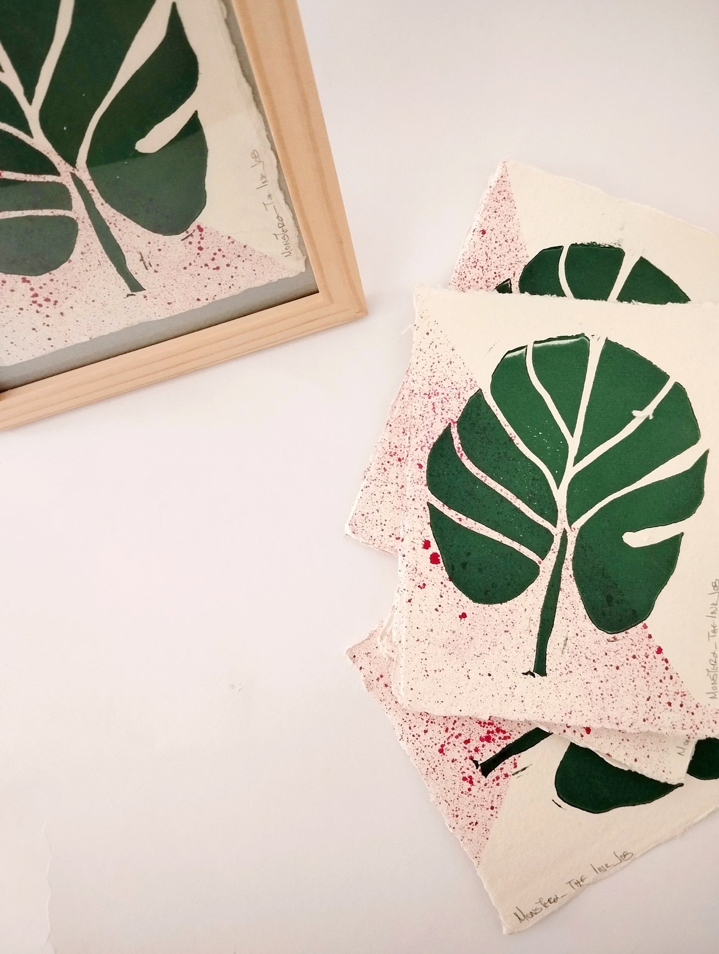 Monstera Linocut on Handmade Paper