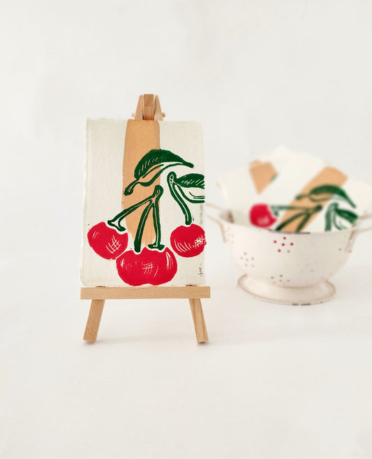 Cherries in June Block Print on Handmade Paper