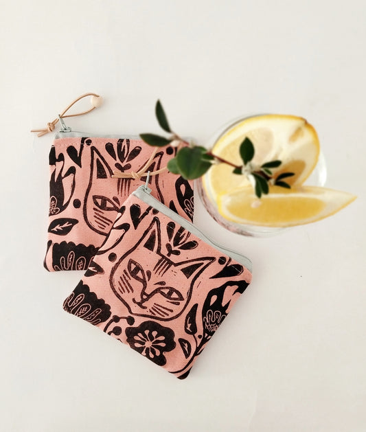 Pink Coin Purse with Cat Print