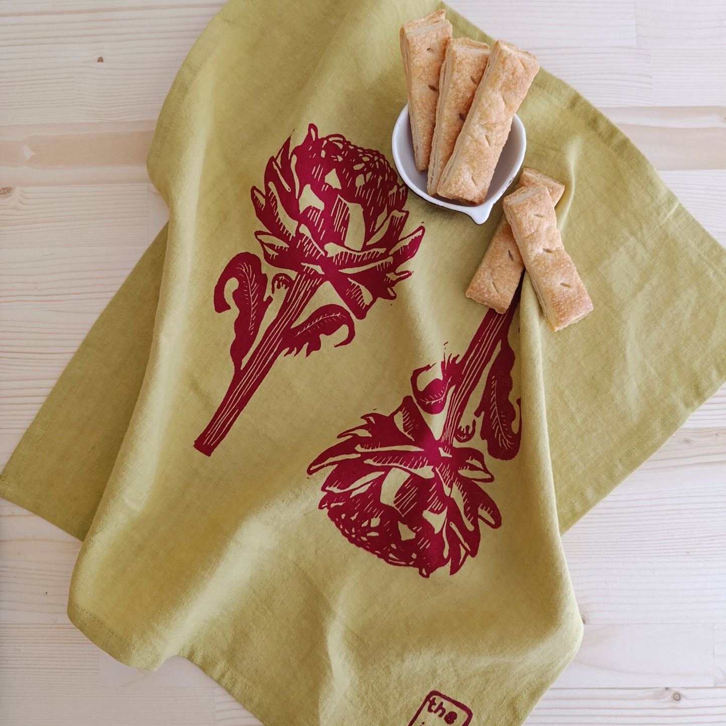 Botanical Artichoke Print Linen Tea Towel