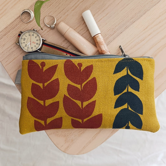Blockprinted Retro Flowers Pencil Case