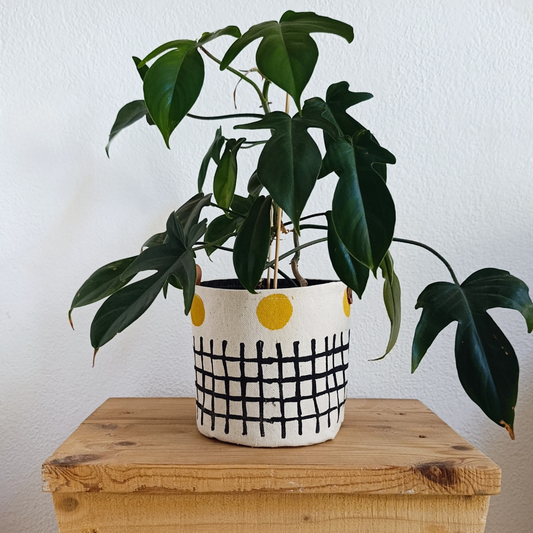 Black & Mustard Canvas Planter Cover