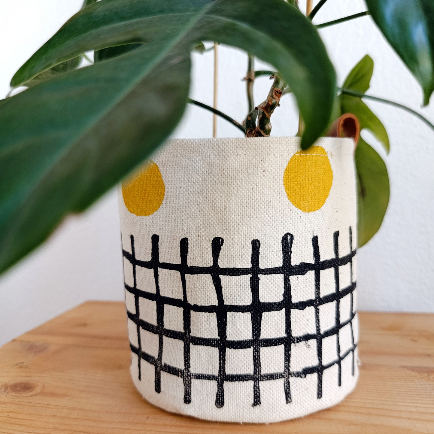 Black & Mustard Canvas Planter Cover