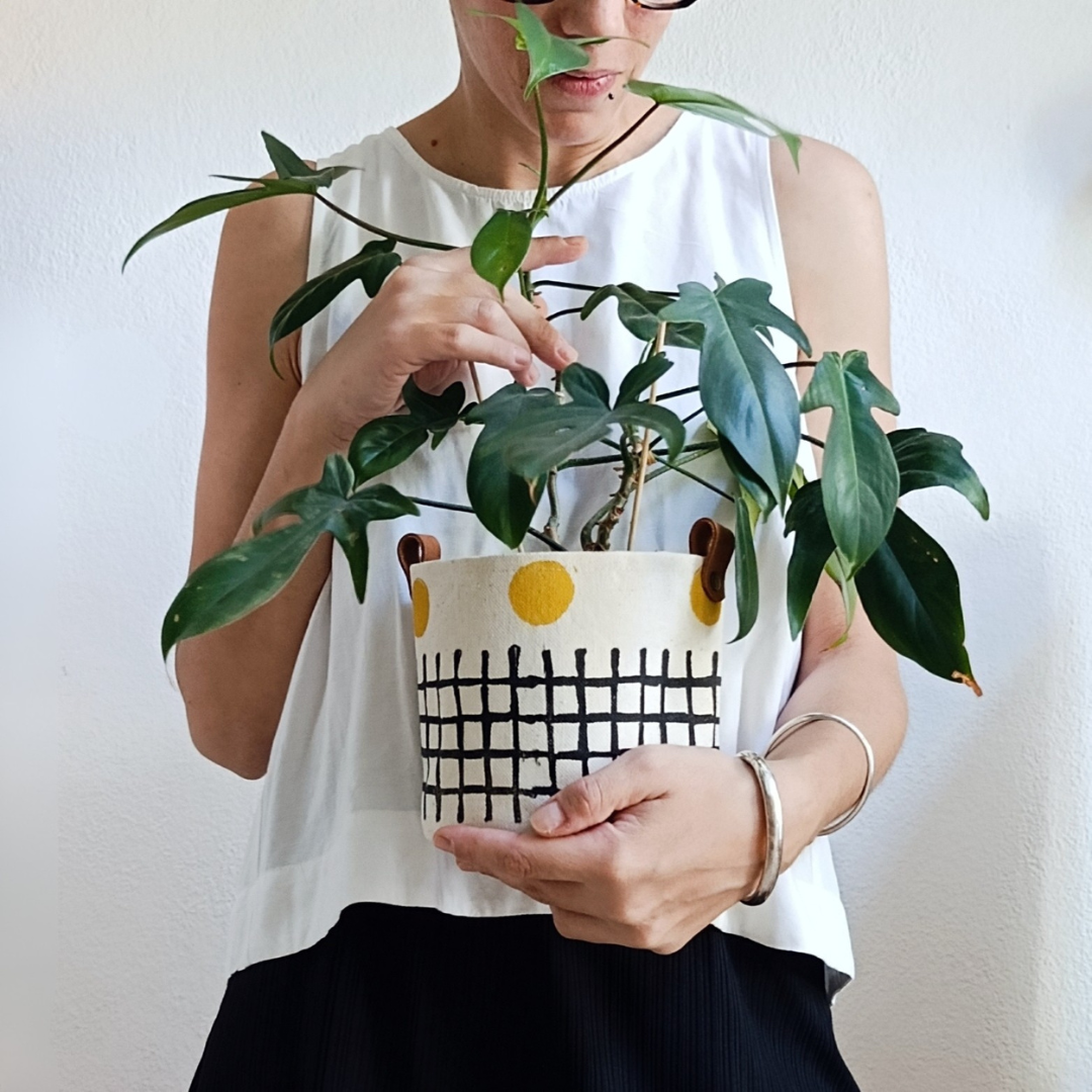 Black & Mustard Canvas Planter Cover