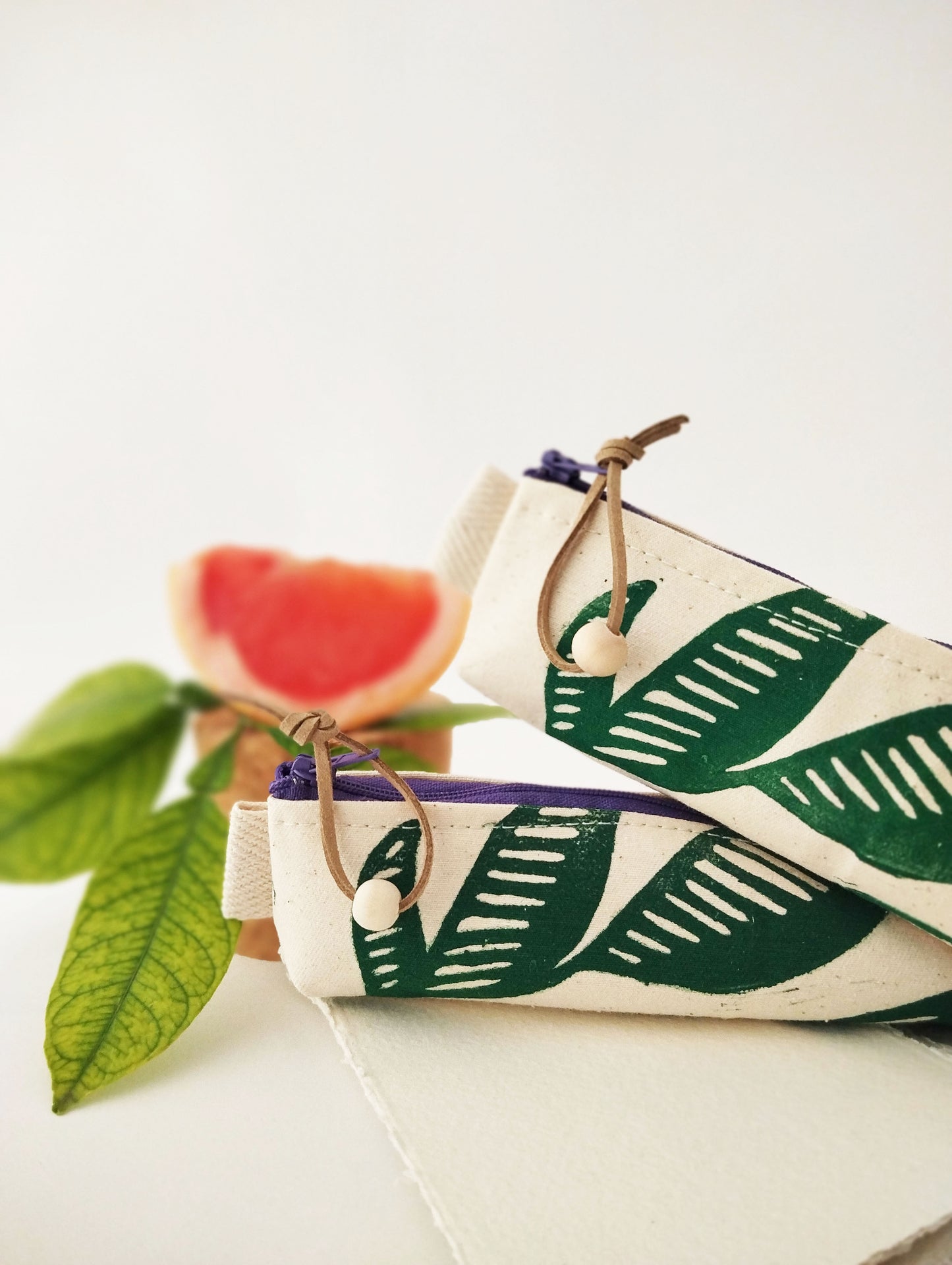 Block Printed Leaf Pencil Case