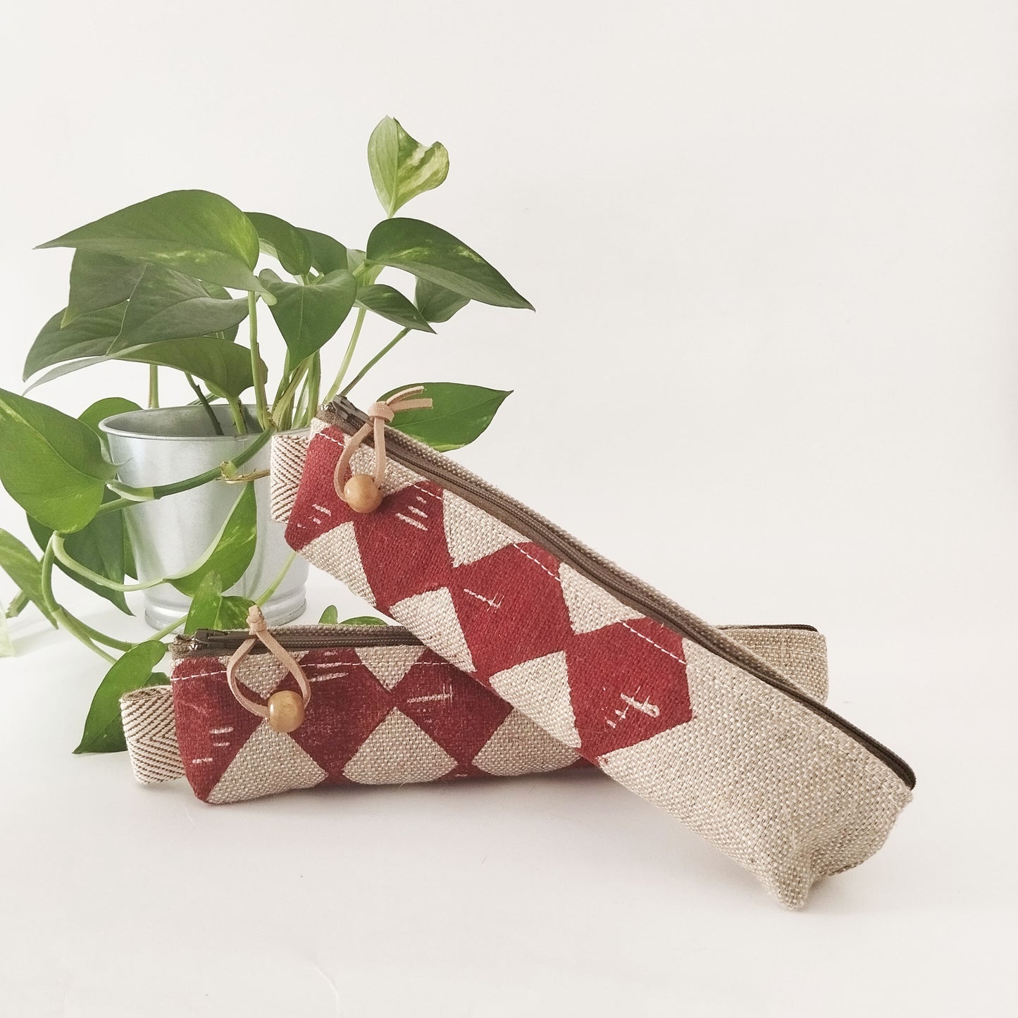 Blockprinted Plaid Pencil Case