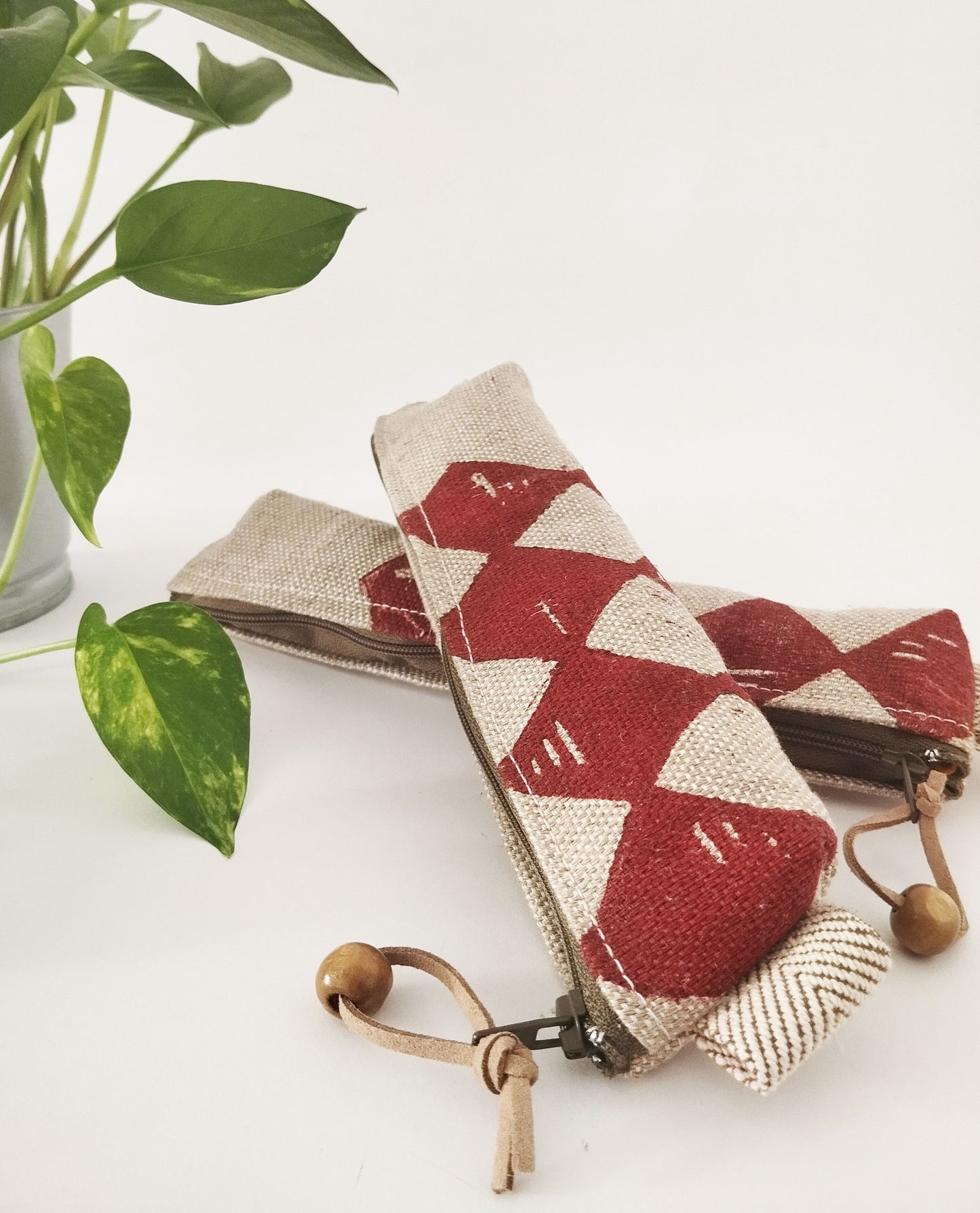 Blockprinted Plaid Pencil Case