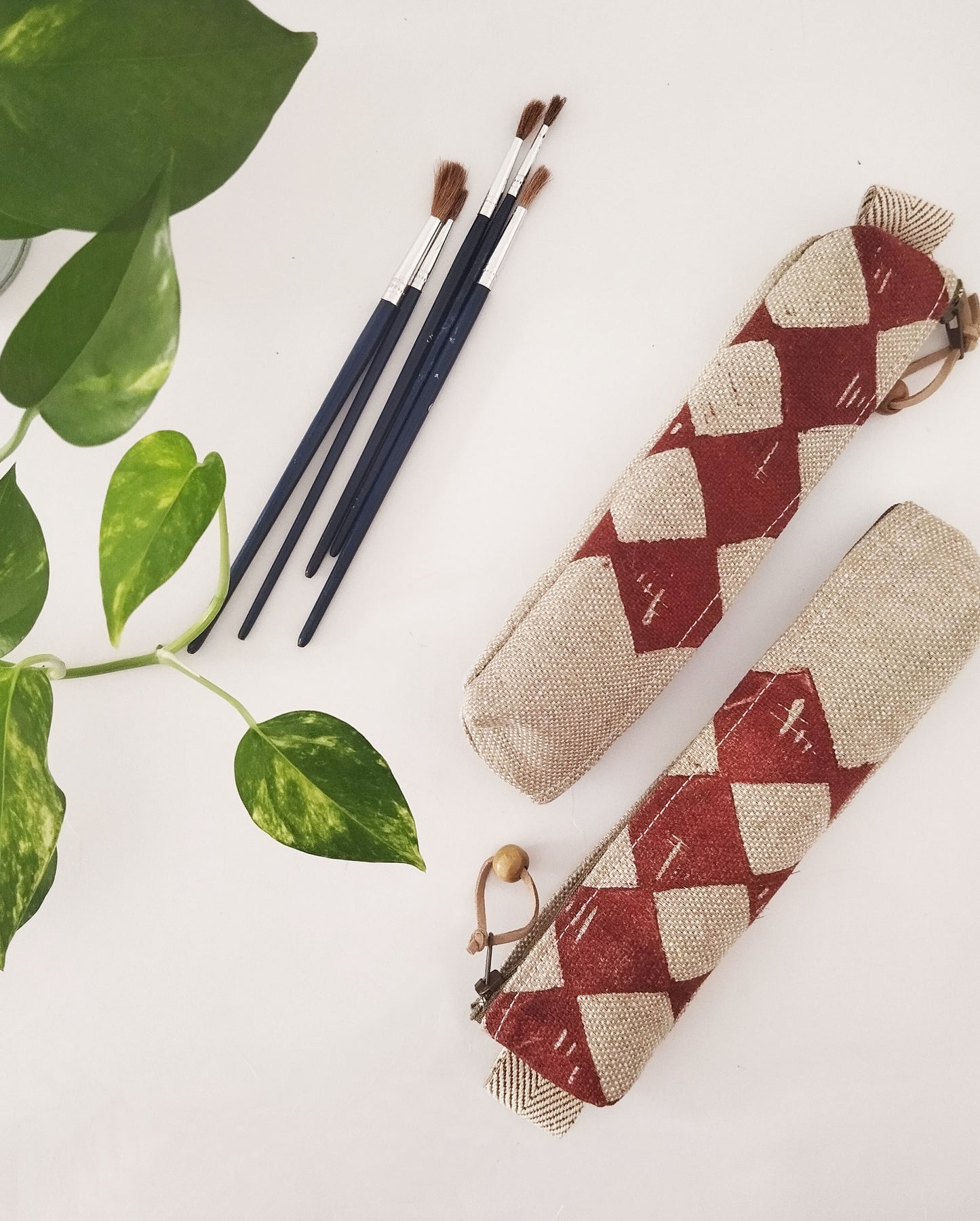 Blockprinted Plaid Pencil Case