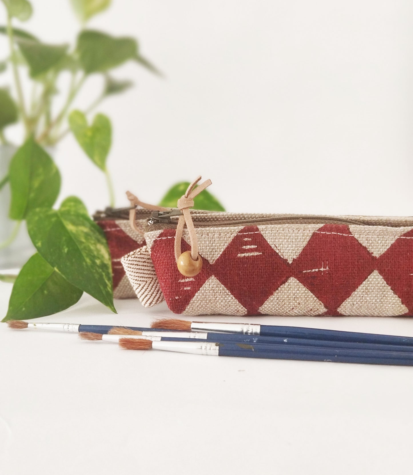 Blockprinted Plaid Pencil Case