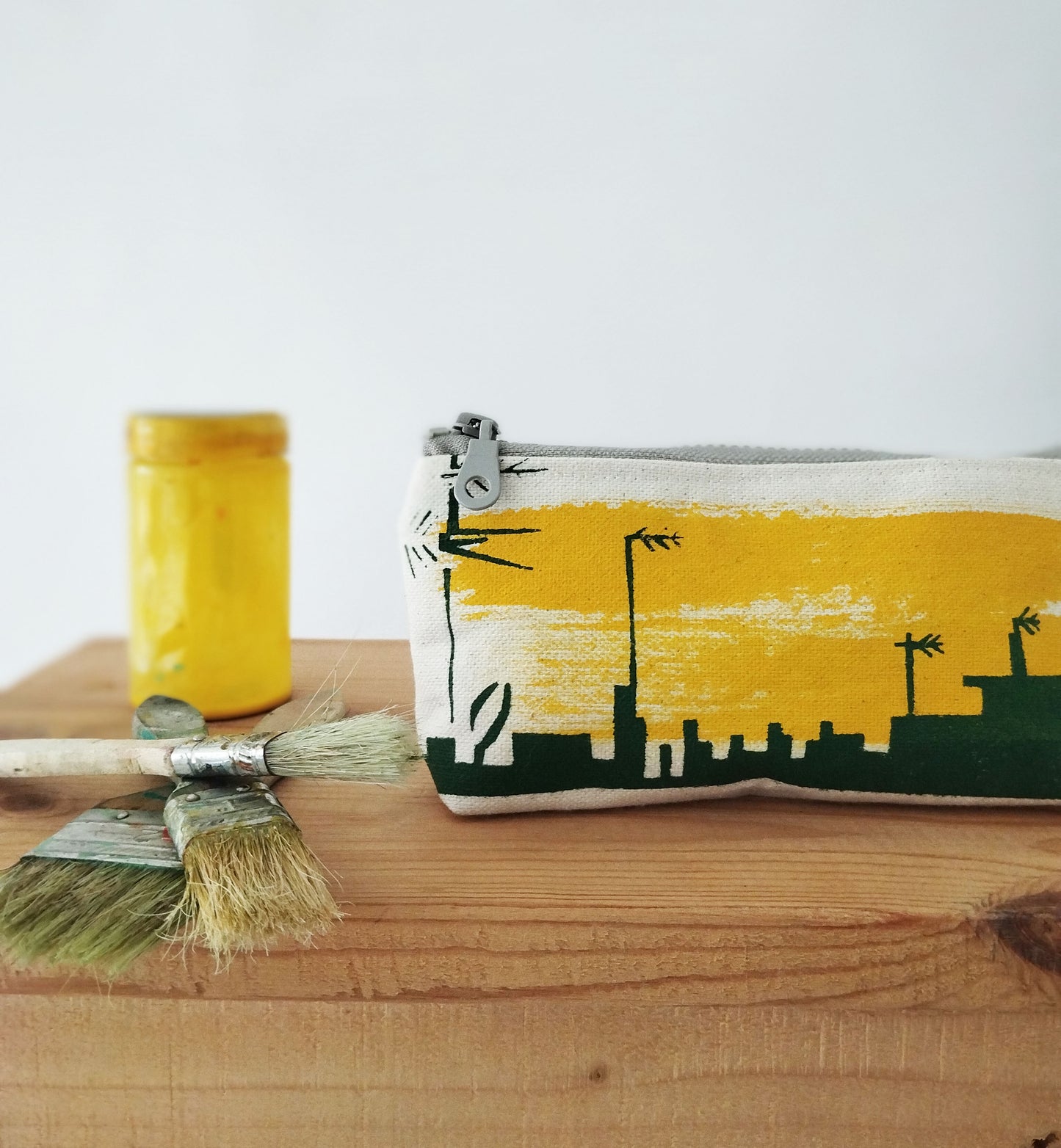 Hand Painted Cityscape Zipper Purse