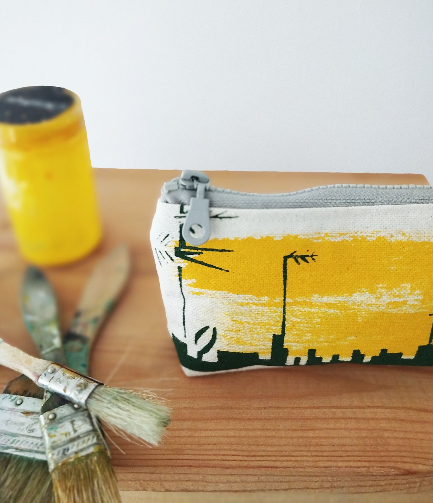 Hand Painted Cityscape Zipper Purse