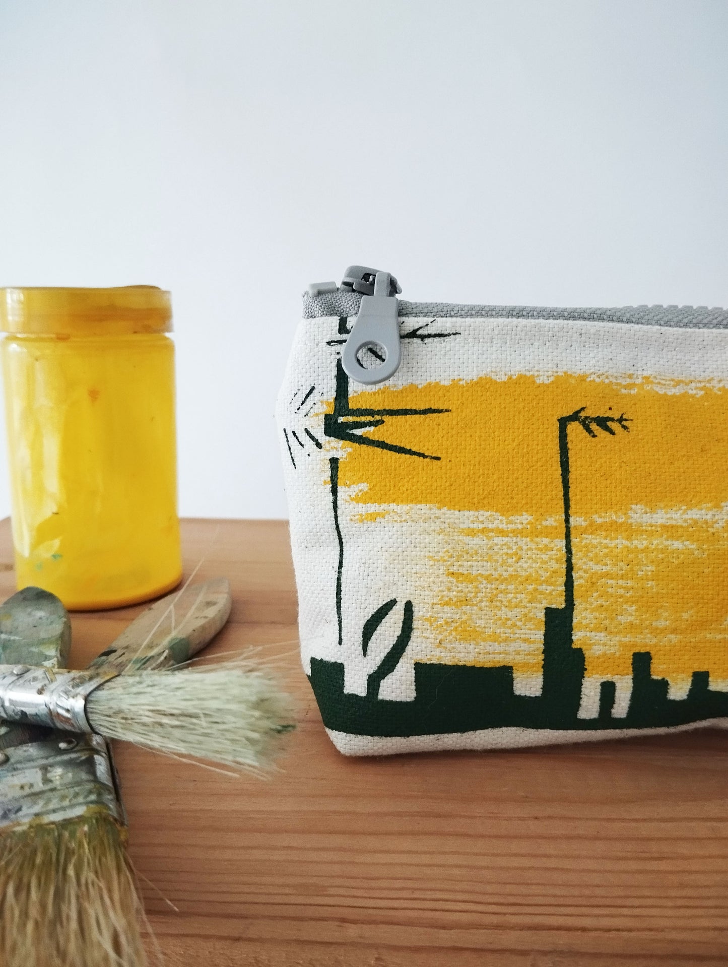 Hand Painted Cityscape Zipper Purse