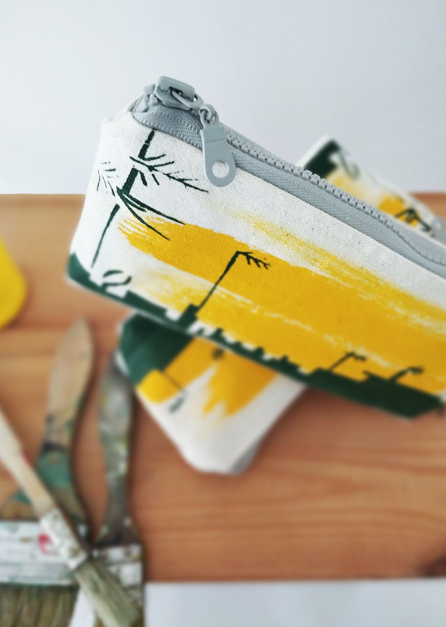 Hand Painted Cityscape Zipper Purse