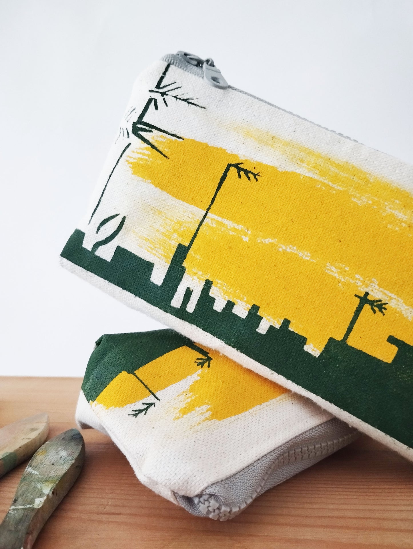 Hand Painted Cityscape Zipper Purse