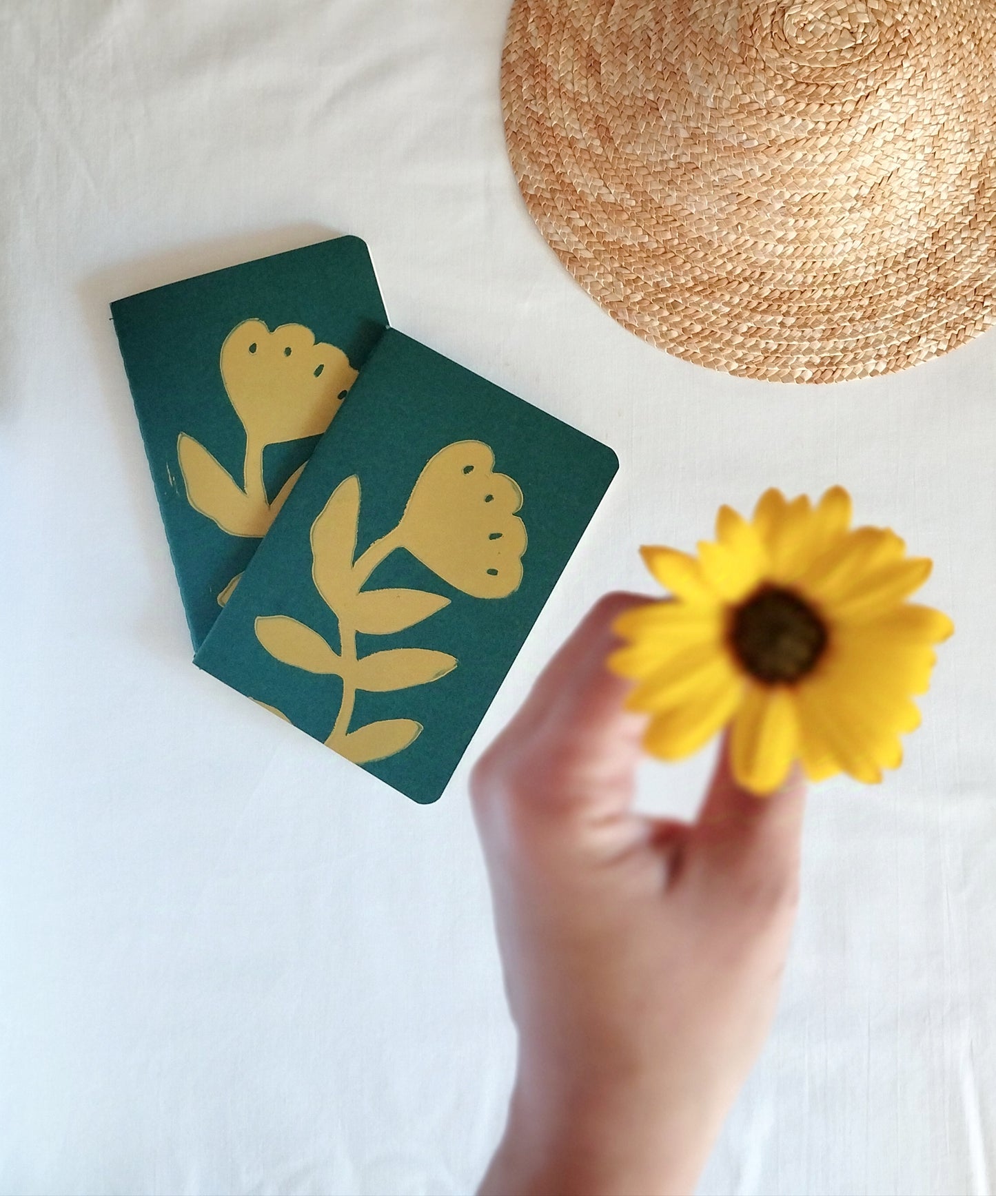 Green Notebook with Yellow Flower