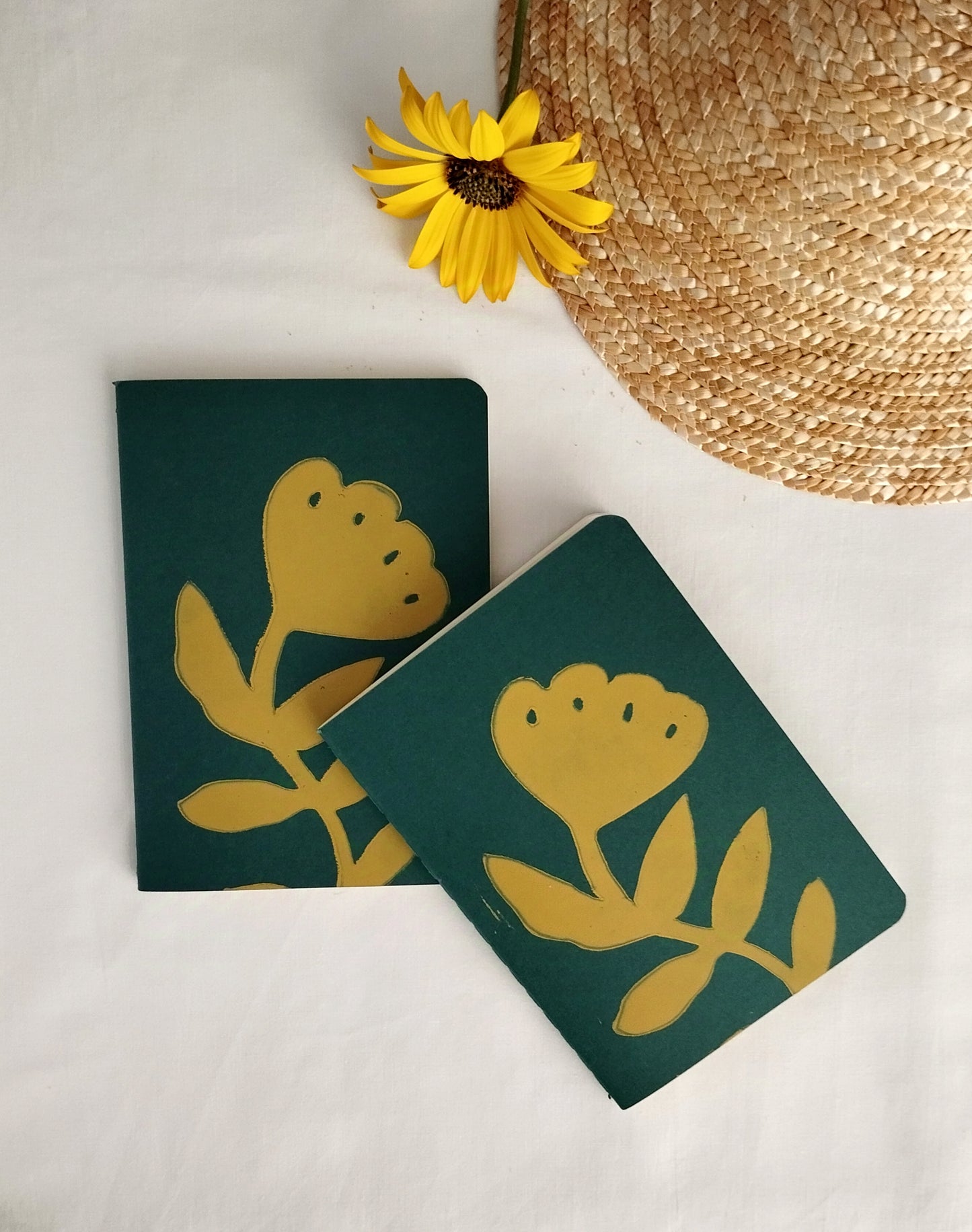 Green Notebook with Yellow Flower