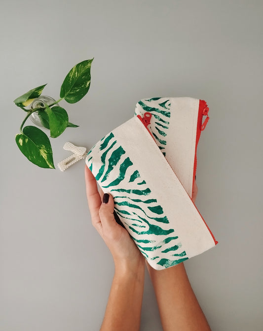 Turquoise Zebra Print Makeup Bag