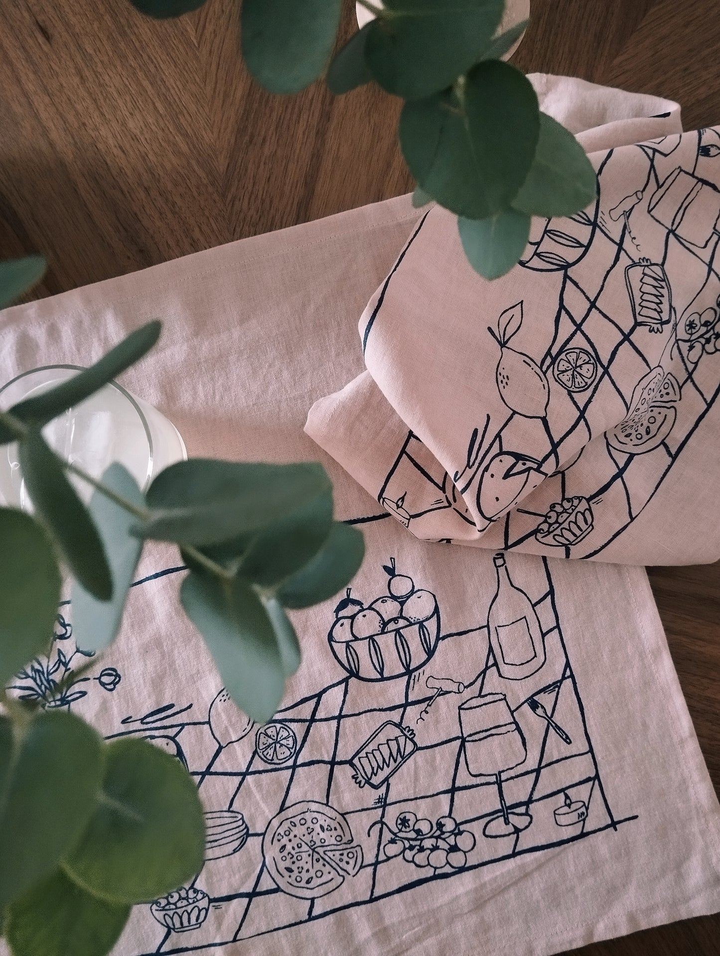 Picnic Print Linen Kitchen Towel