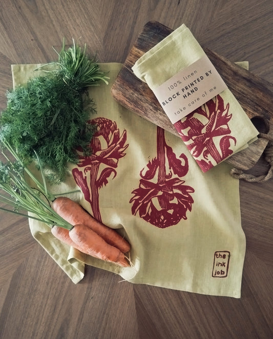 Botanical Artichoke Print Linen Tea Towel