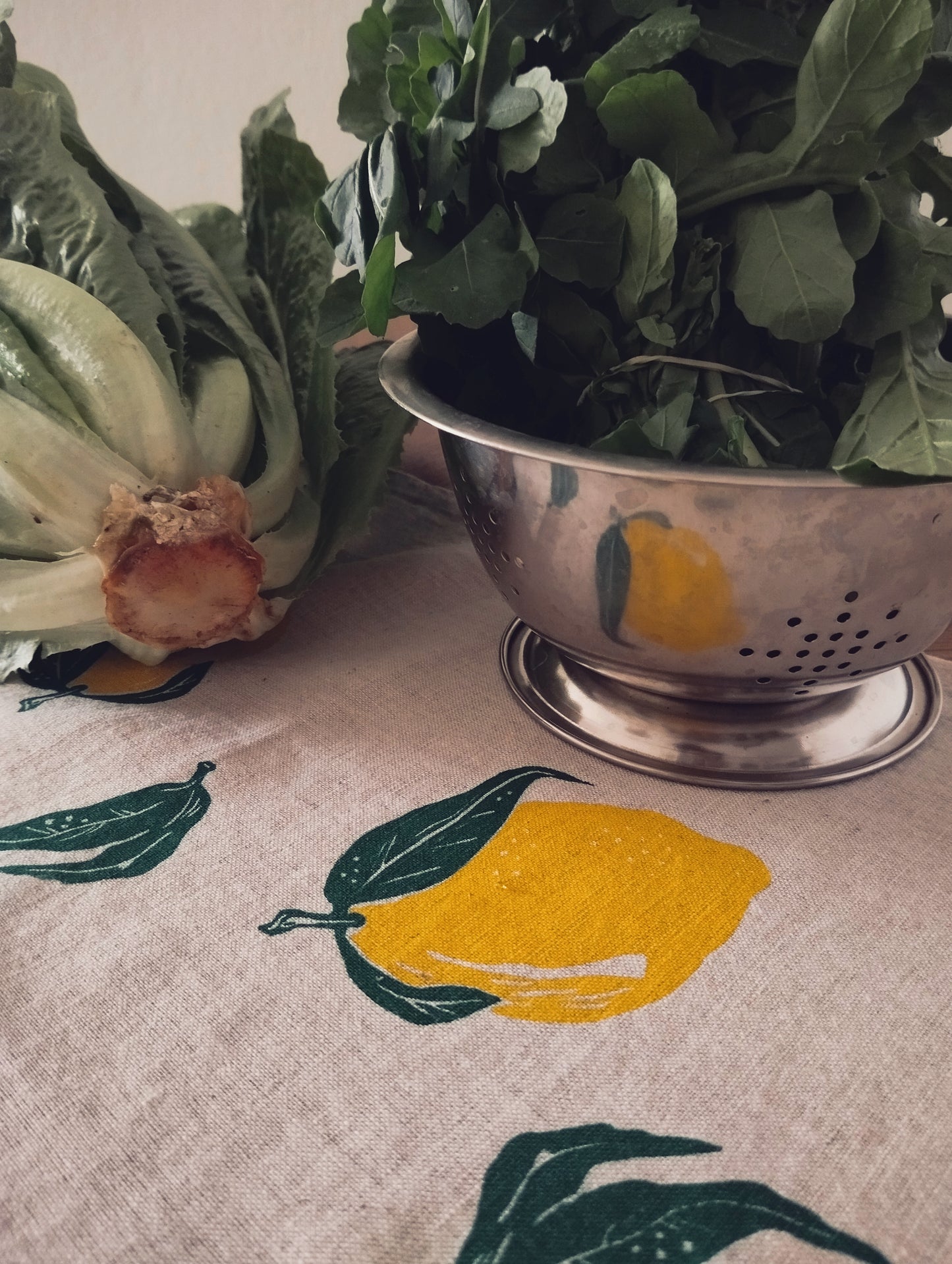 Hand Printed Lemon Linen Tea Towel