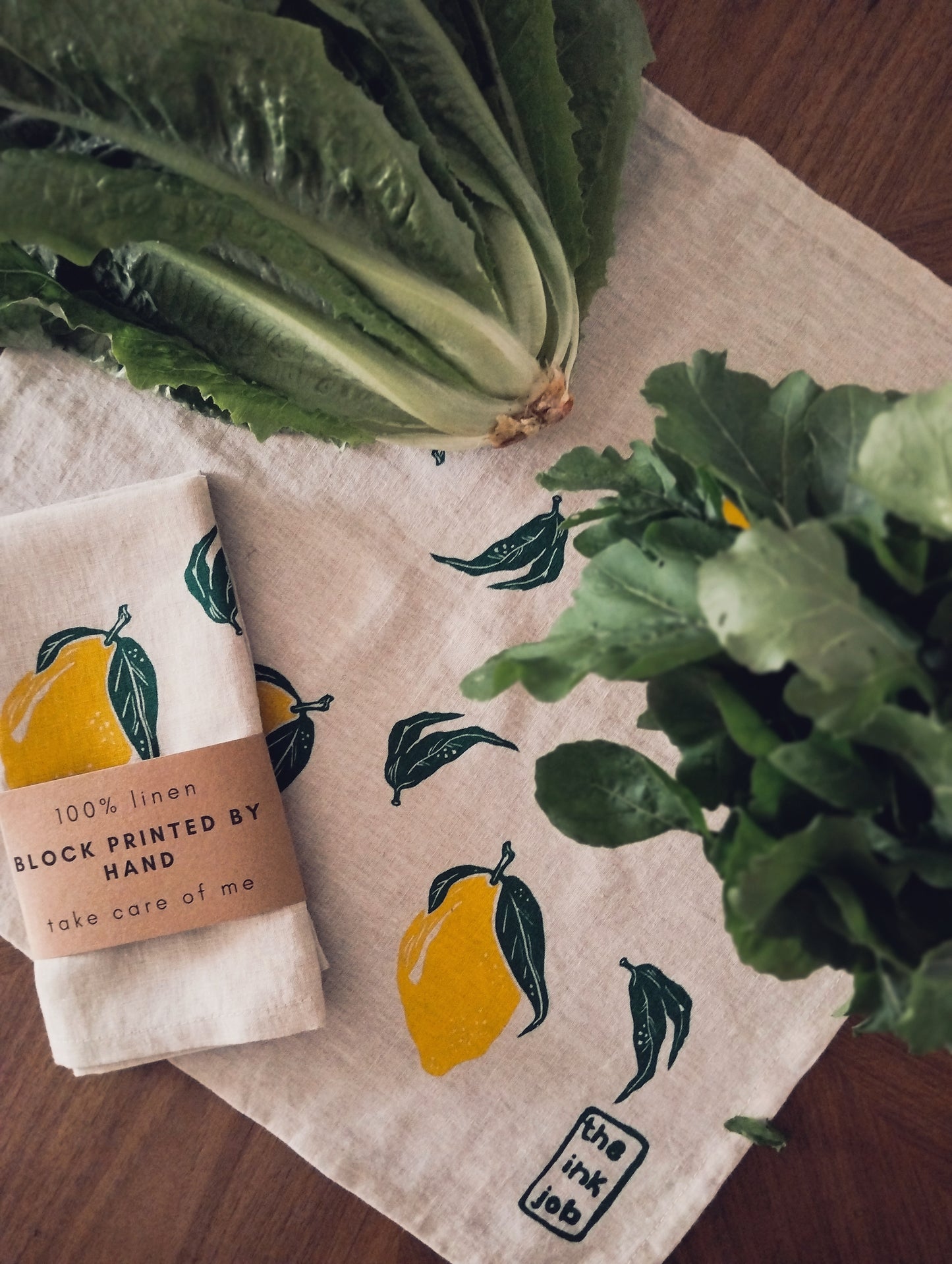 Hand Printed Lemon Linen Tea Towel