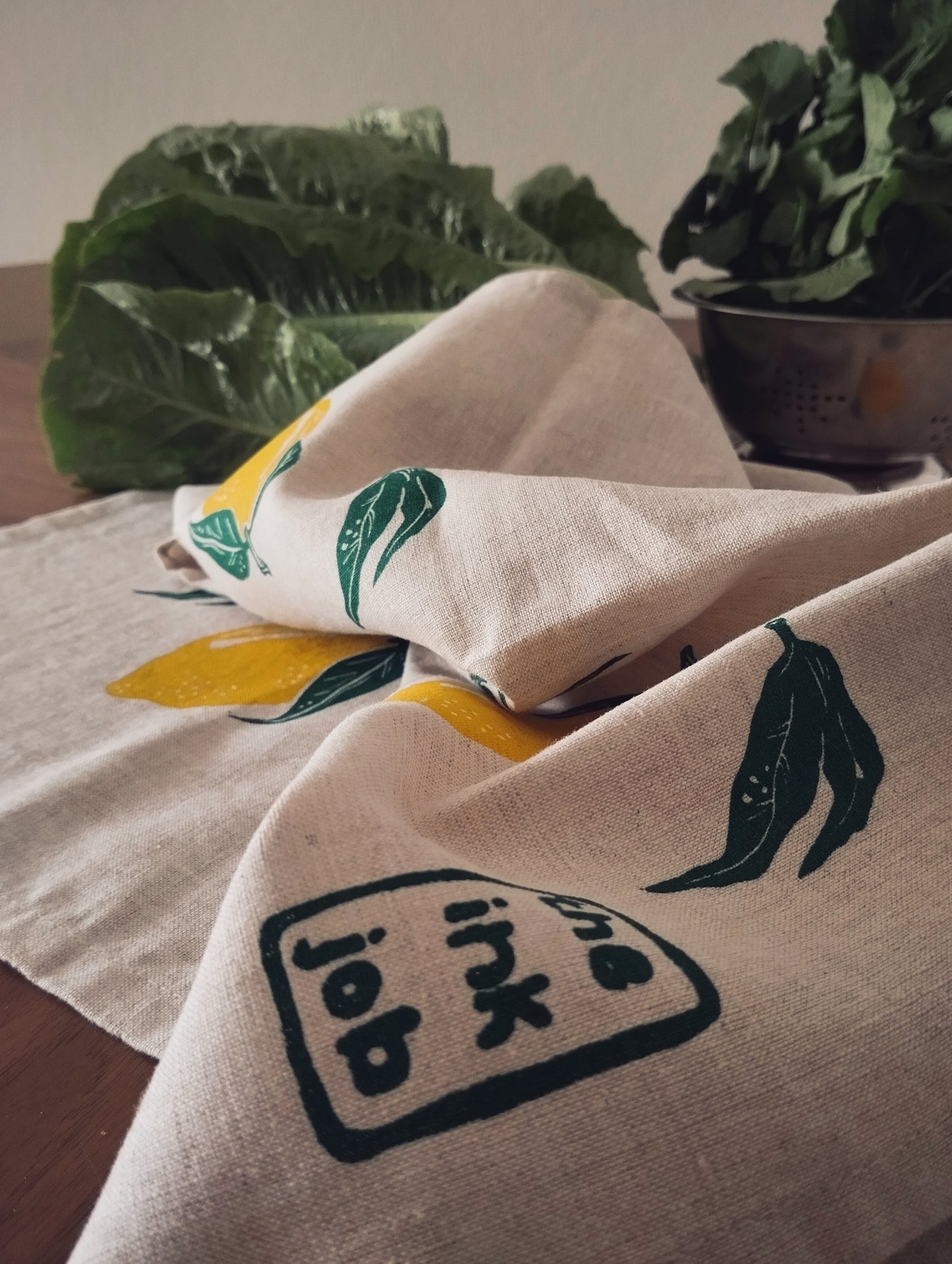 Hand Printed Lemon Linen Tea Towel