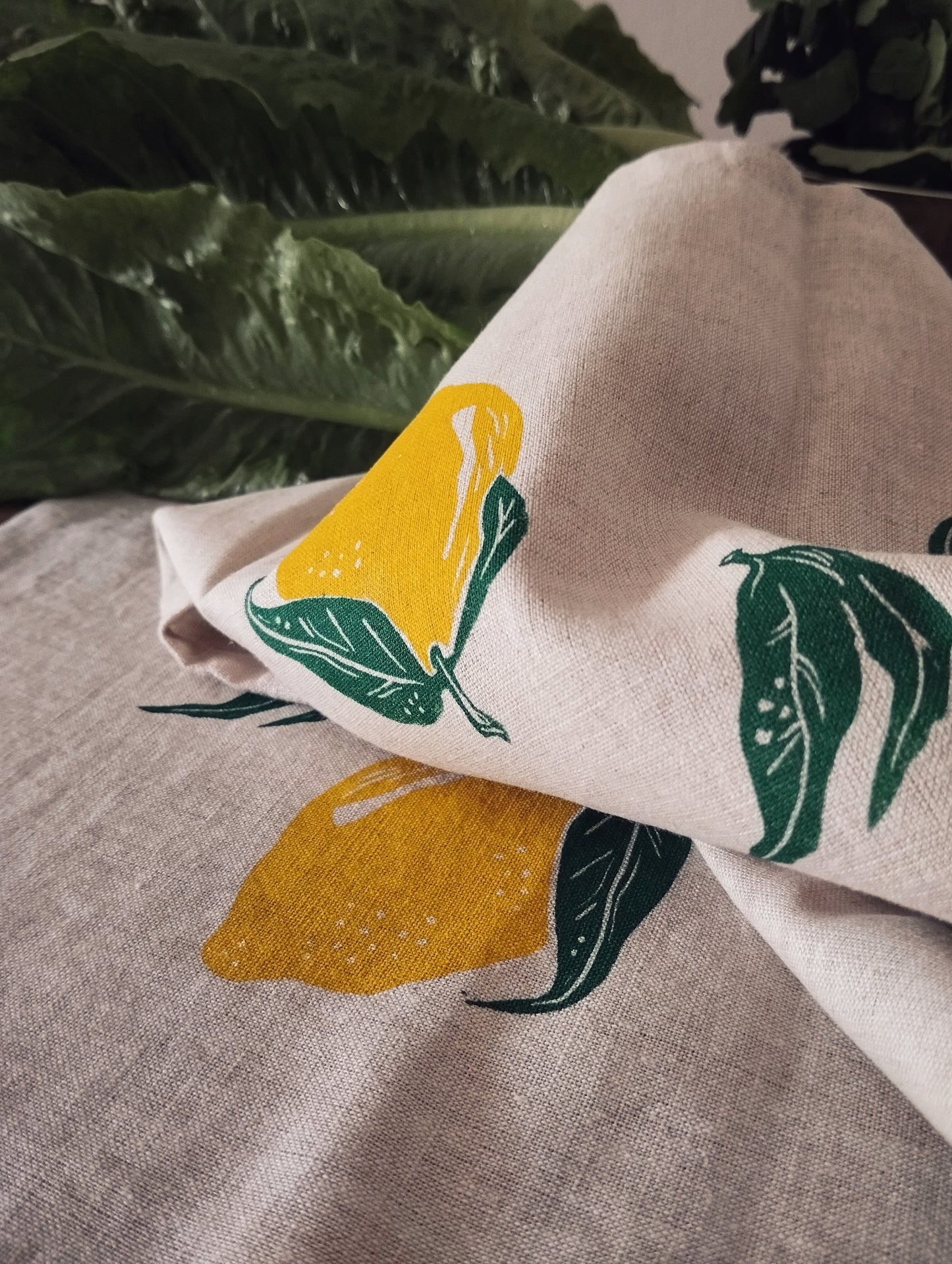 Hand Printed Lemon Linen Tea Towel