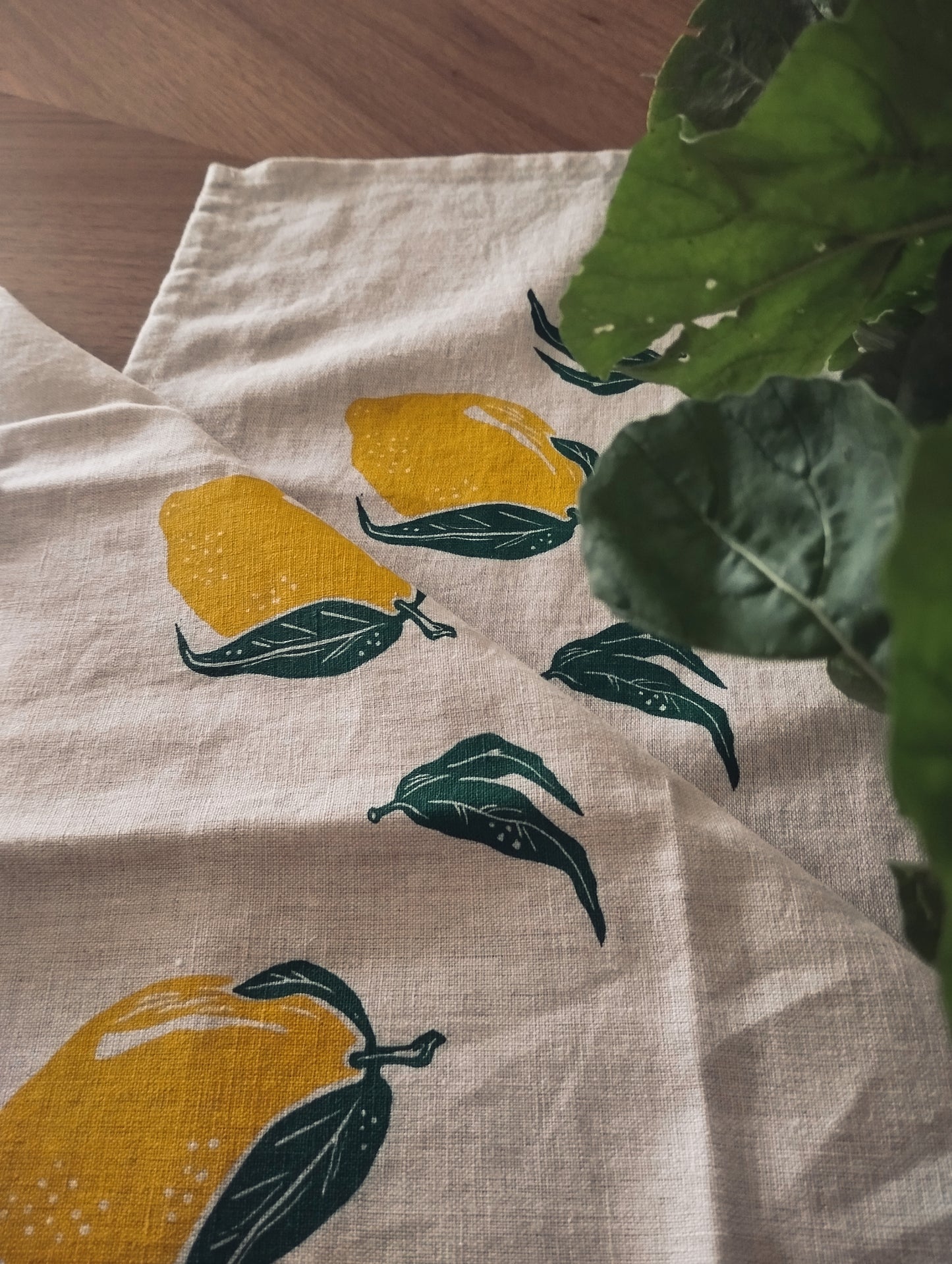 Hand Printed Lemon Linen Tea Towel