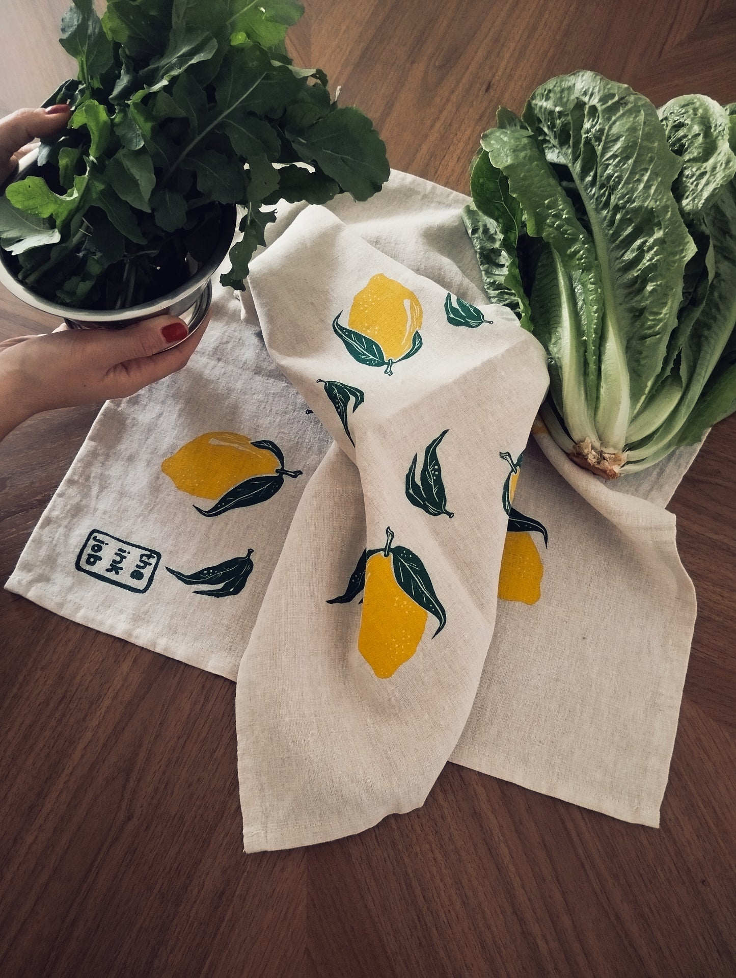 Hand Printed Lemon Linen Tea Towel