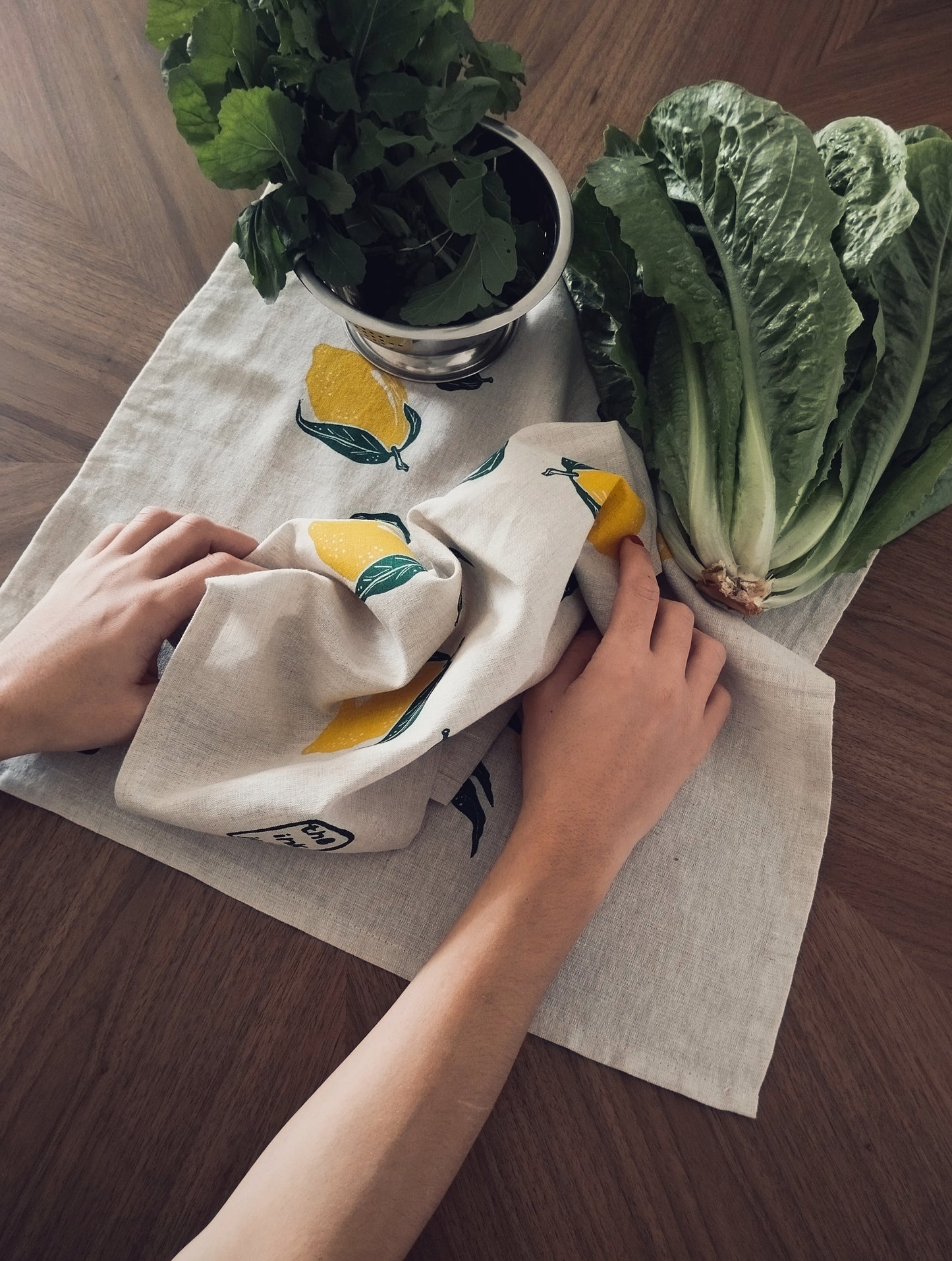 Hand Printed Lemon Linen Tea Towel
