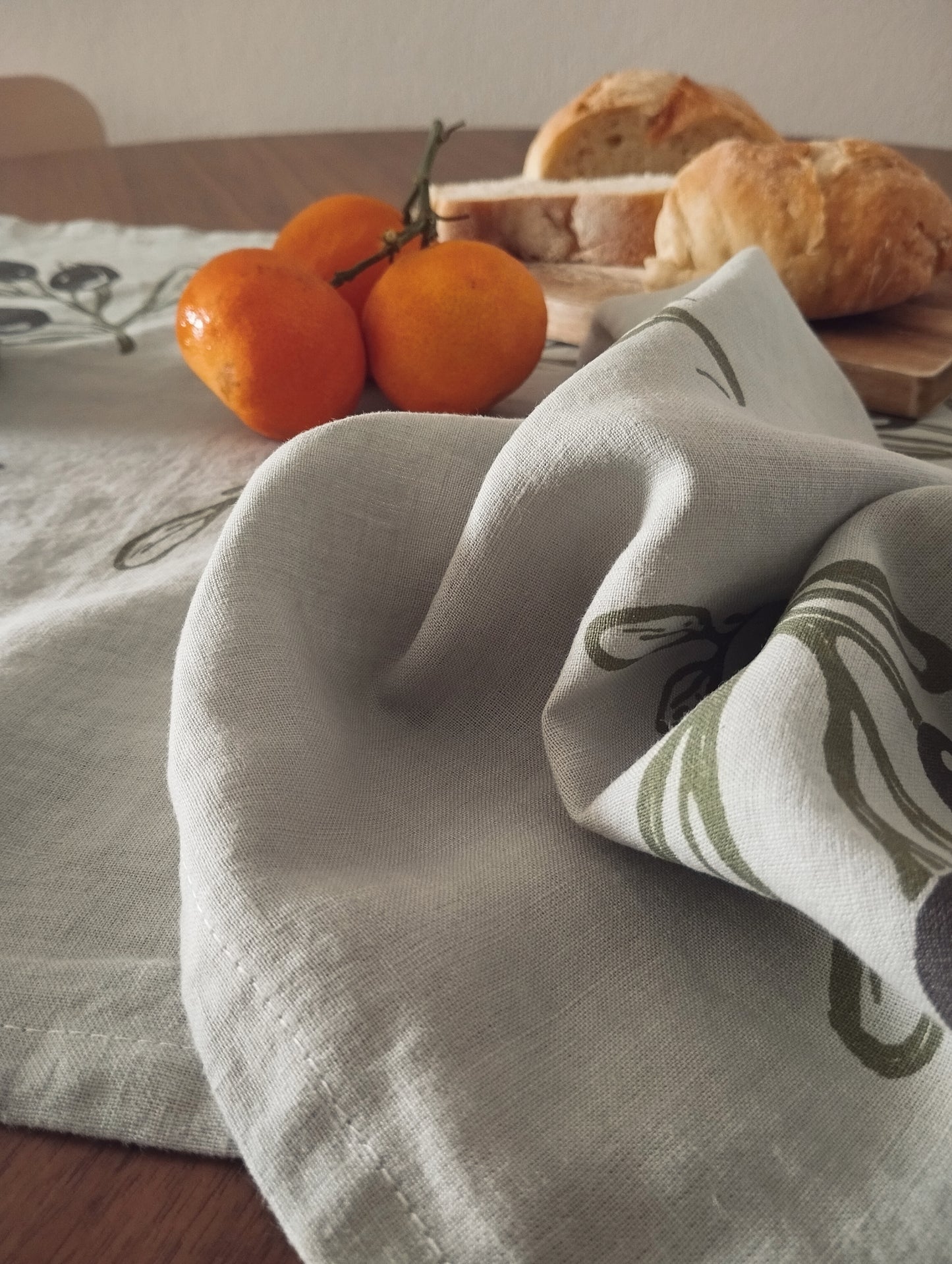 Linen Tea Towel with Olive Branch Print