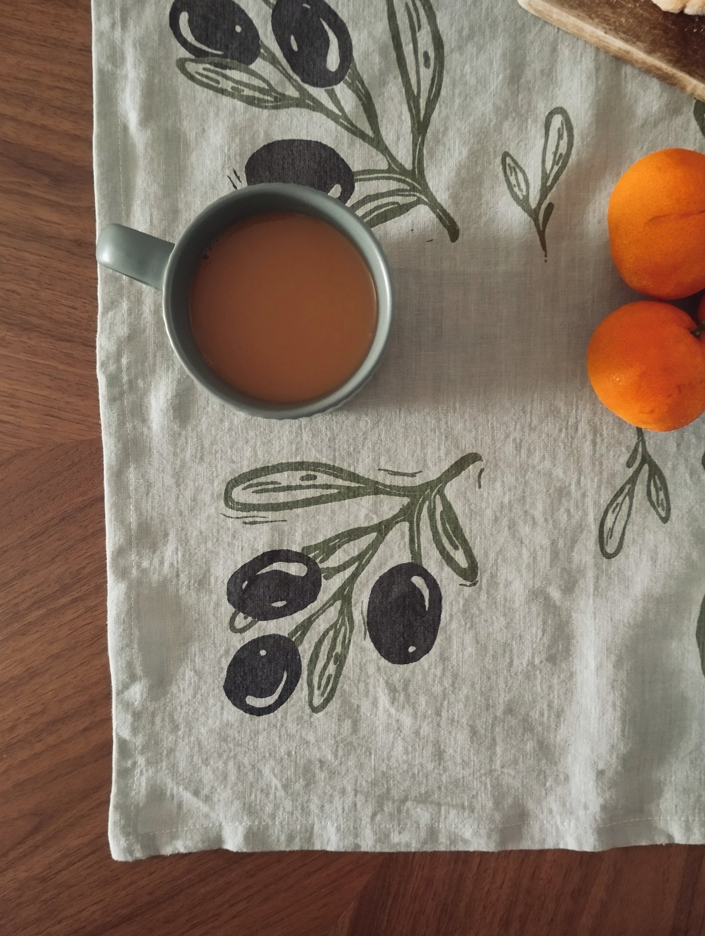 Linen Tea Towel with Olive Branch Print