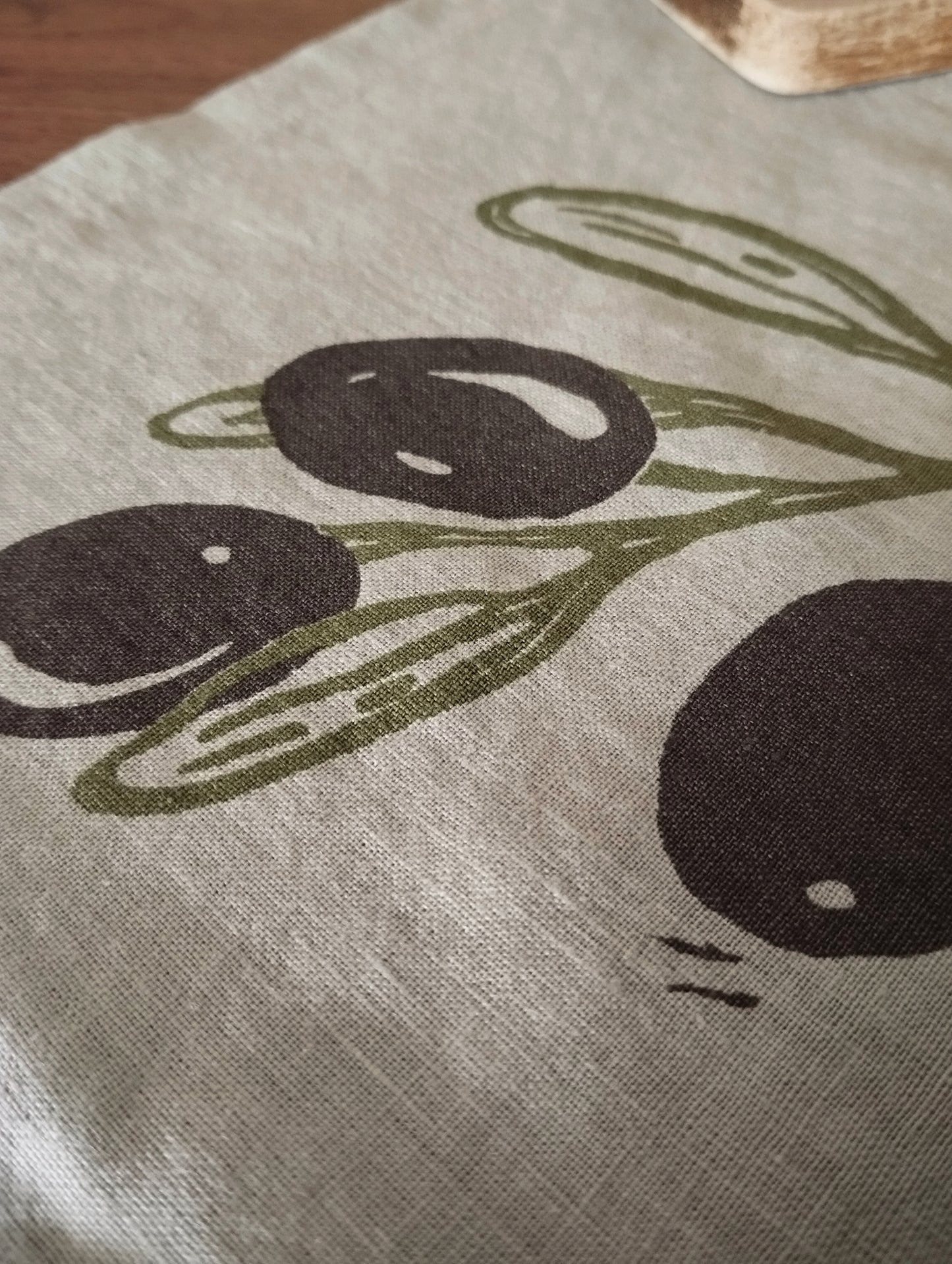 Linen Tea Towel with Olive Branch Print