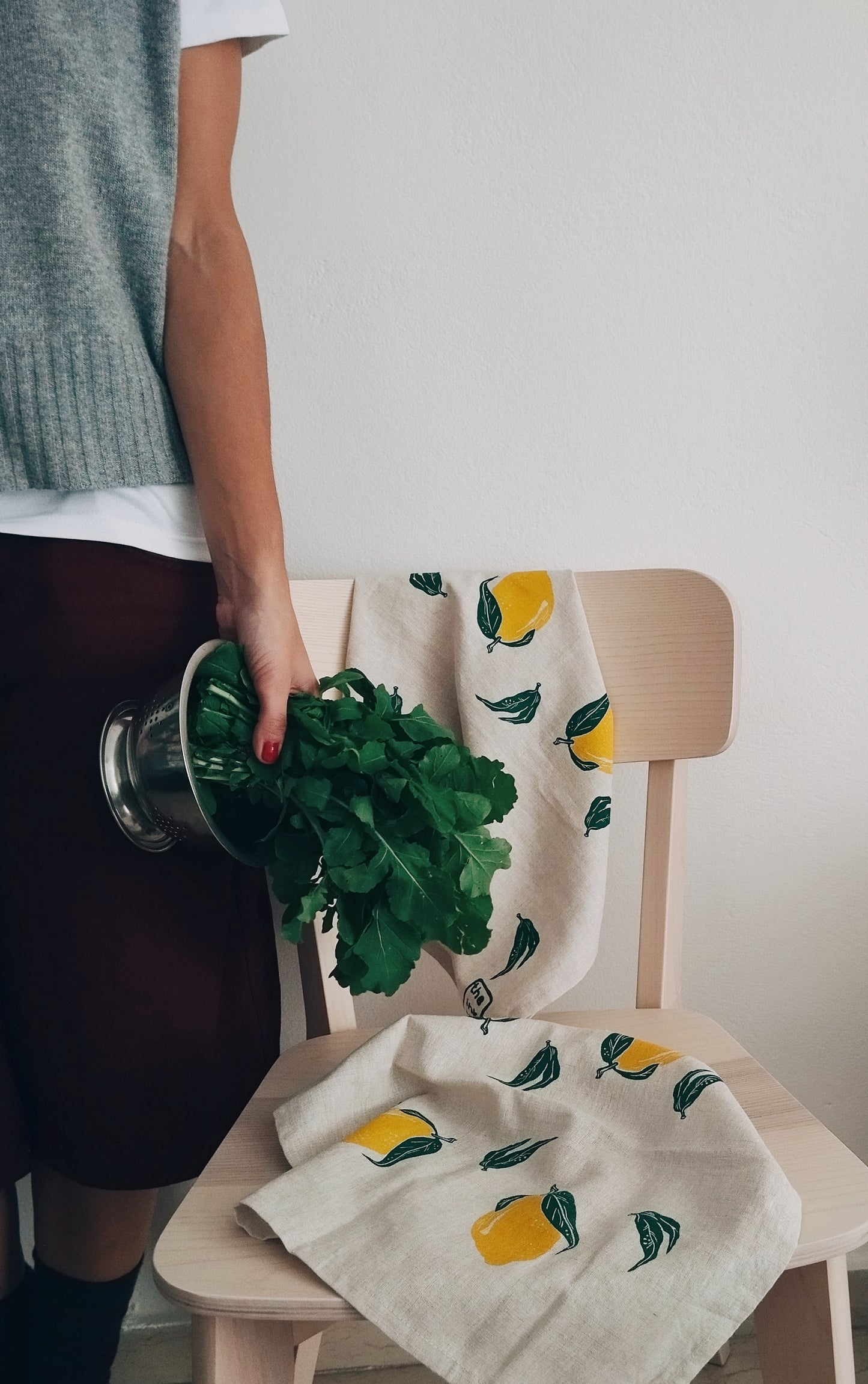 Hand Printed Lemon Linen Tea Towel