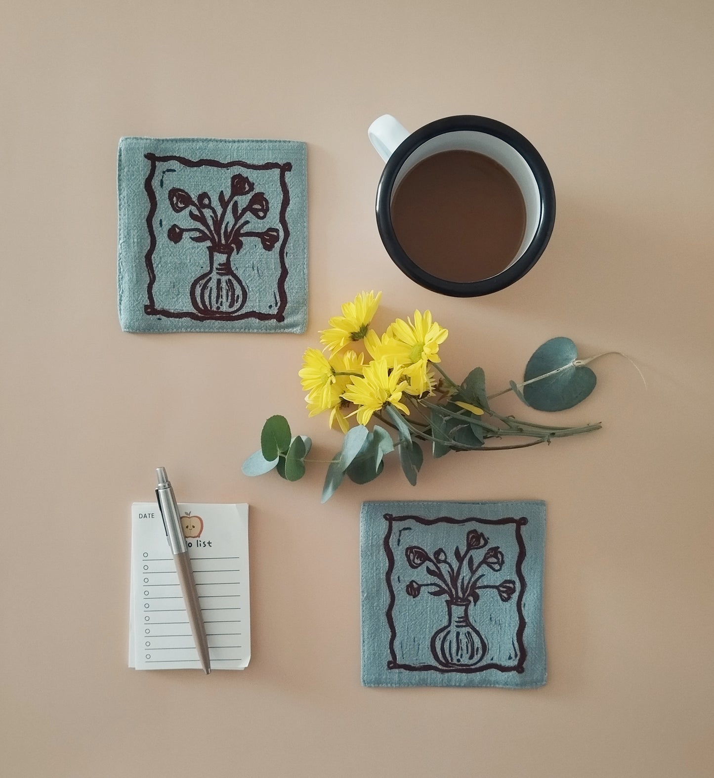 Nostalgic Flower Print Linen Coasters