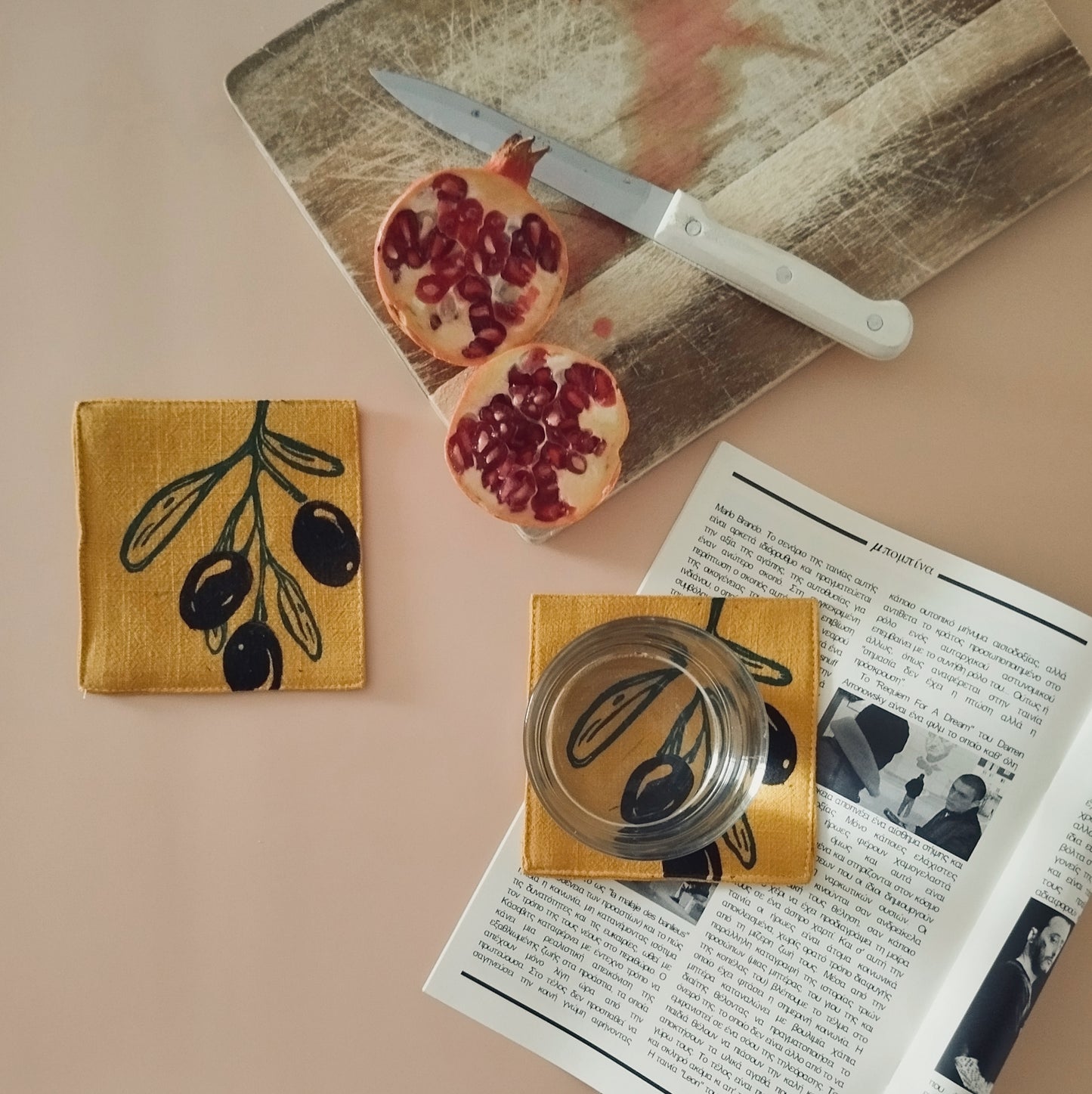 Olive Block Print Cocktail Napkin