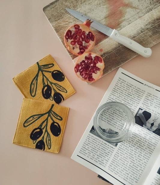 Olive Block Print Cocktail Napkin