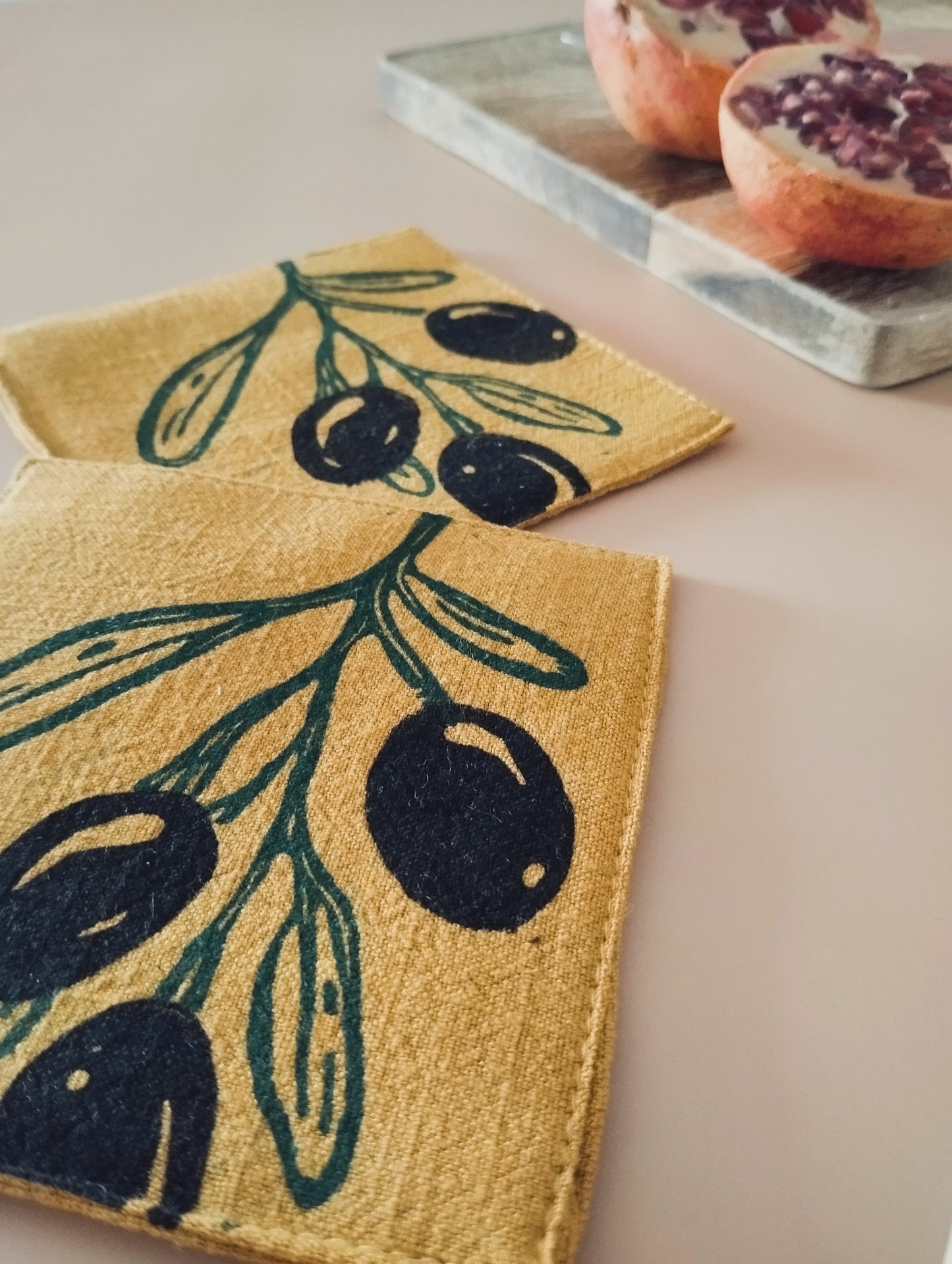 Olive Block Print Cocktail Napkin