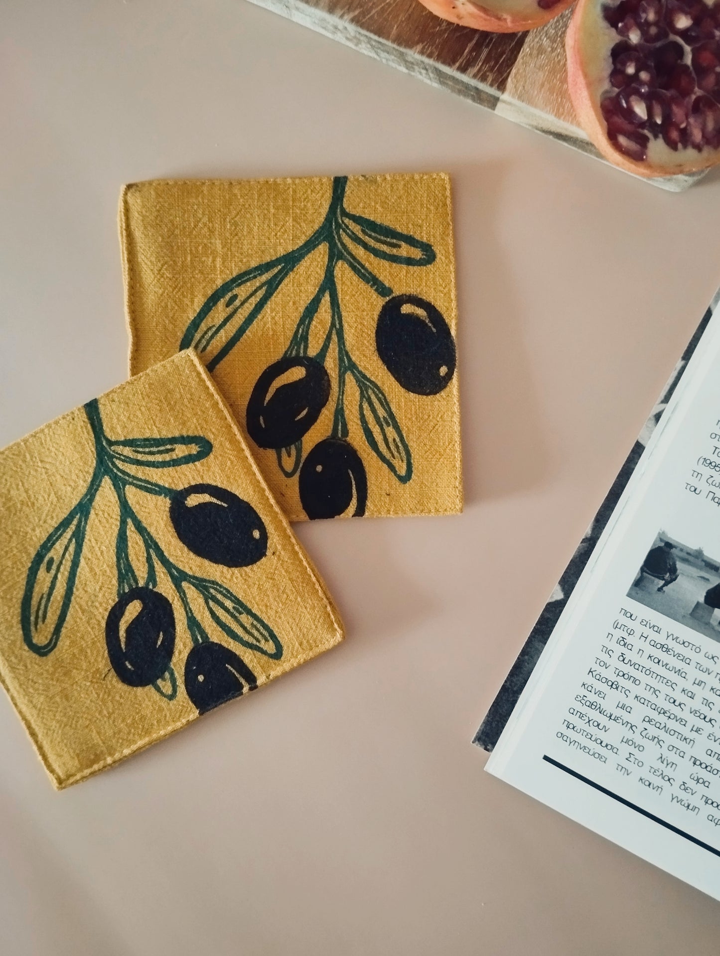 Olive Block Print Cocktail Napkin