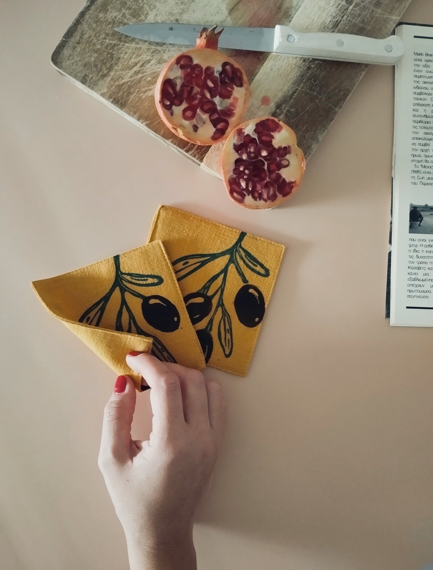 Olive Block Print Cocktail Napkin